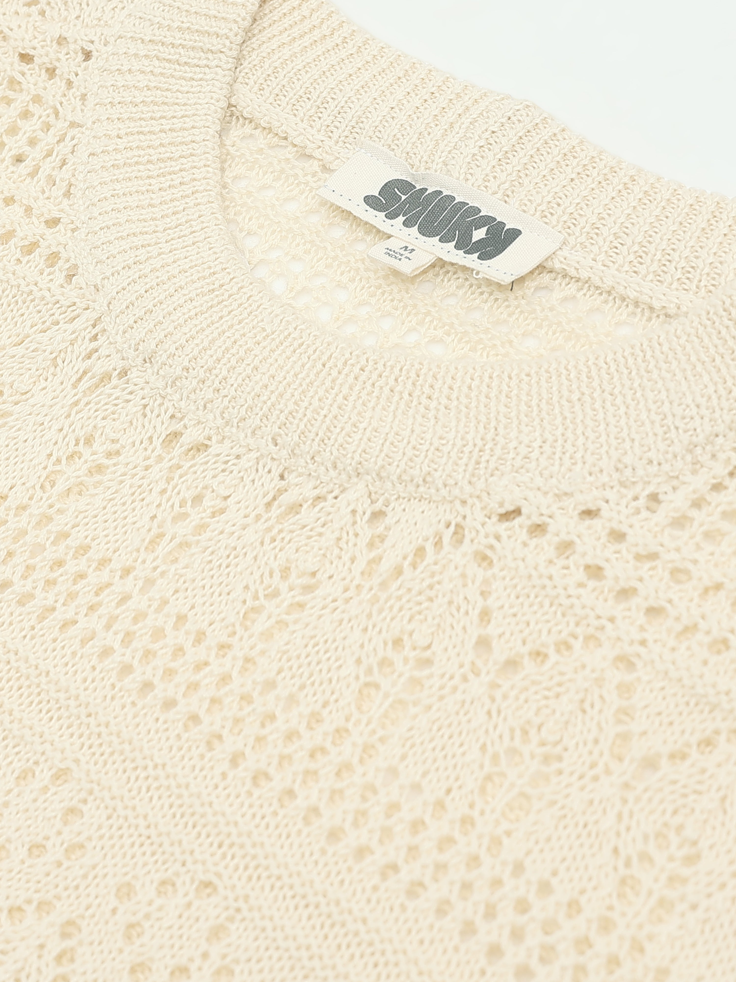 Women Cream Self Design Sweater