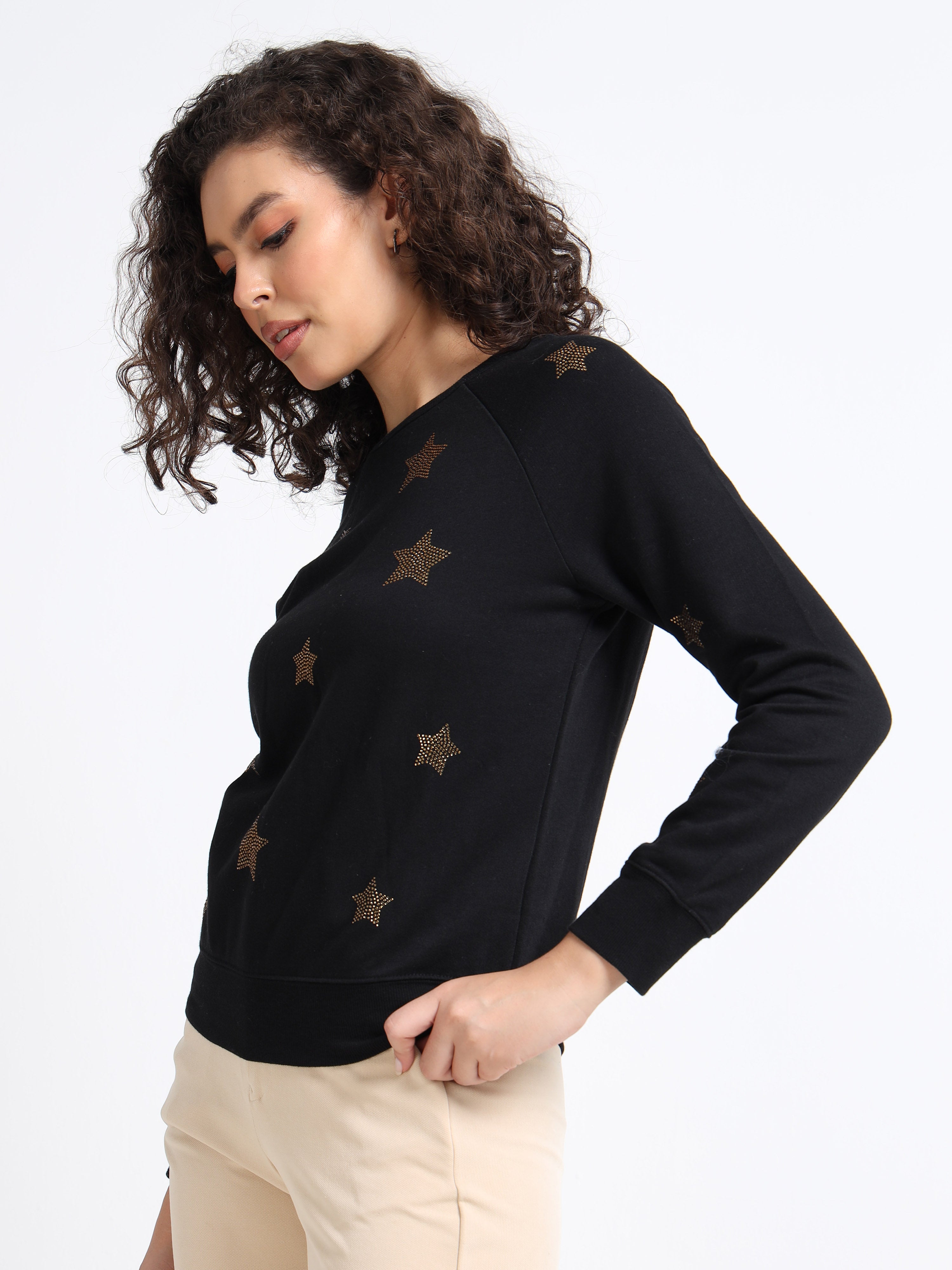 Women Black Gold Star Sweater