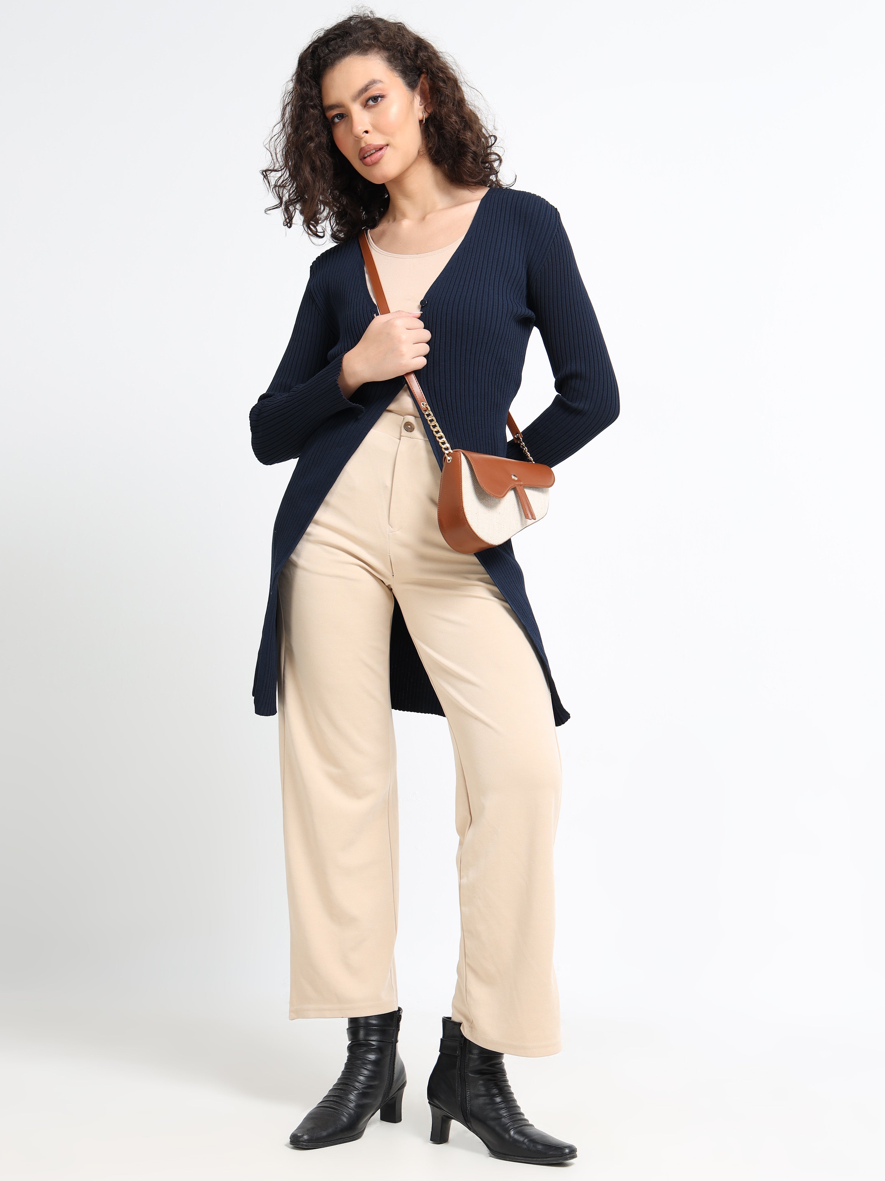 Women Navy Long Cardigan