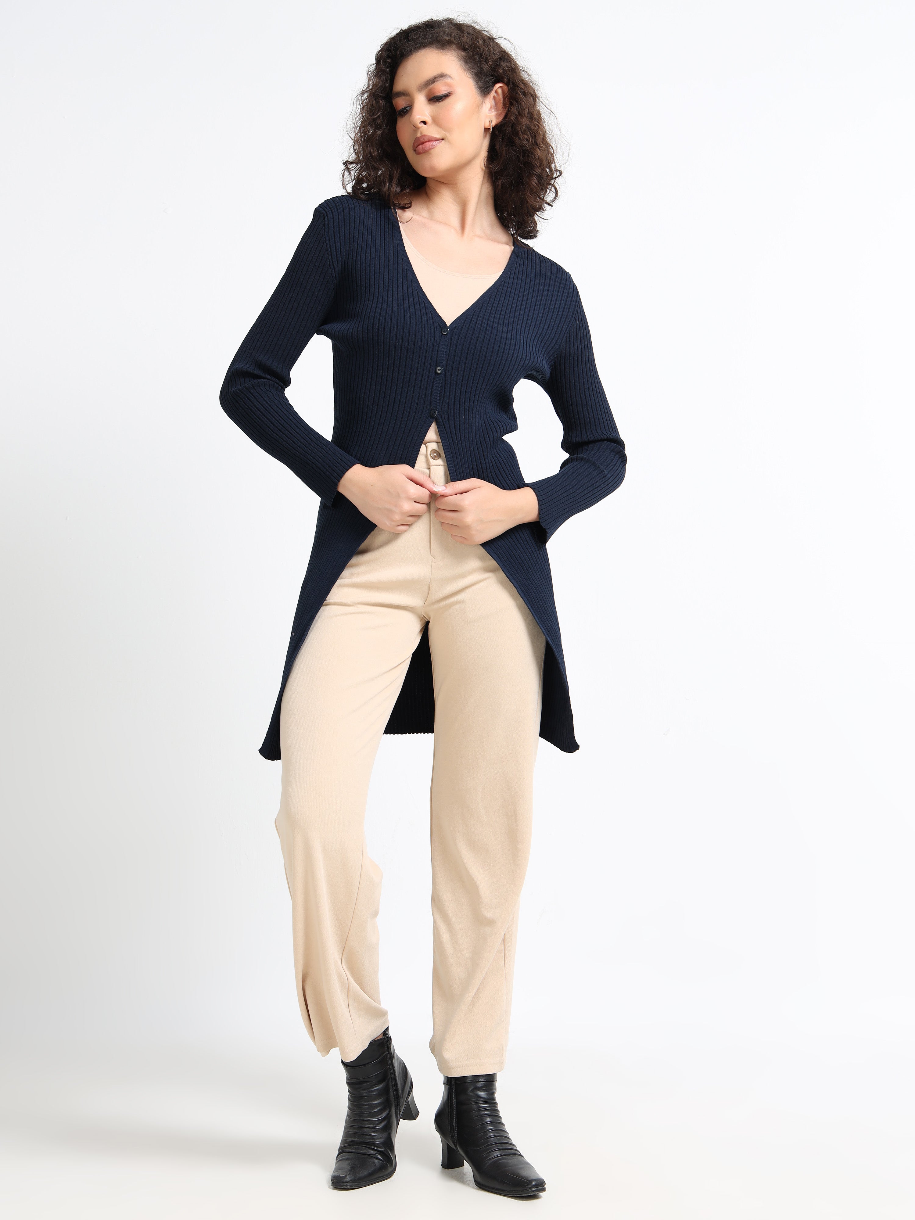 Women Navy Long Cardigan