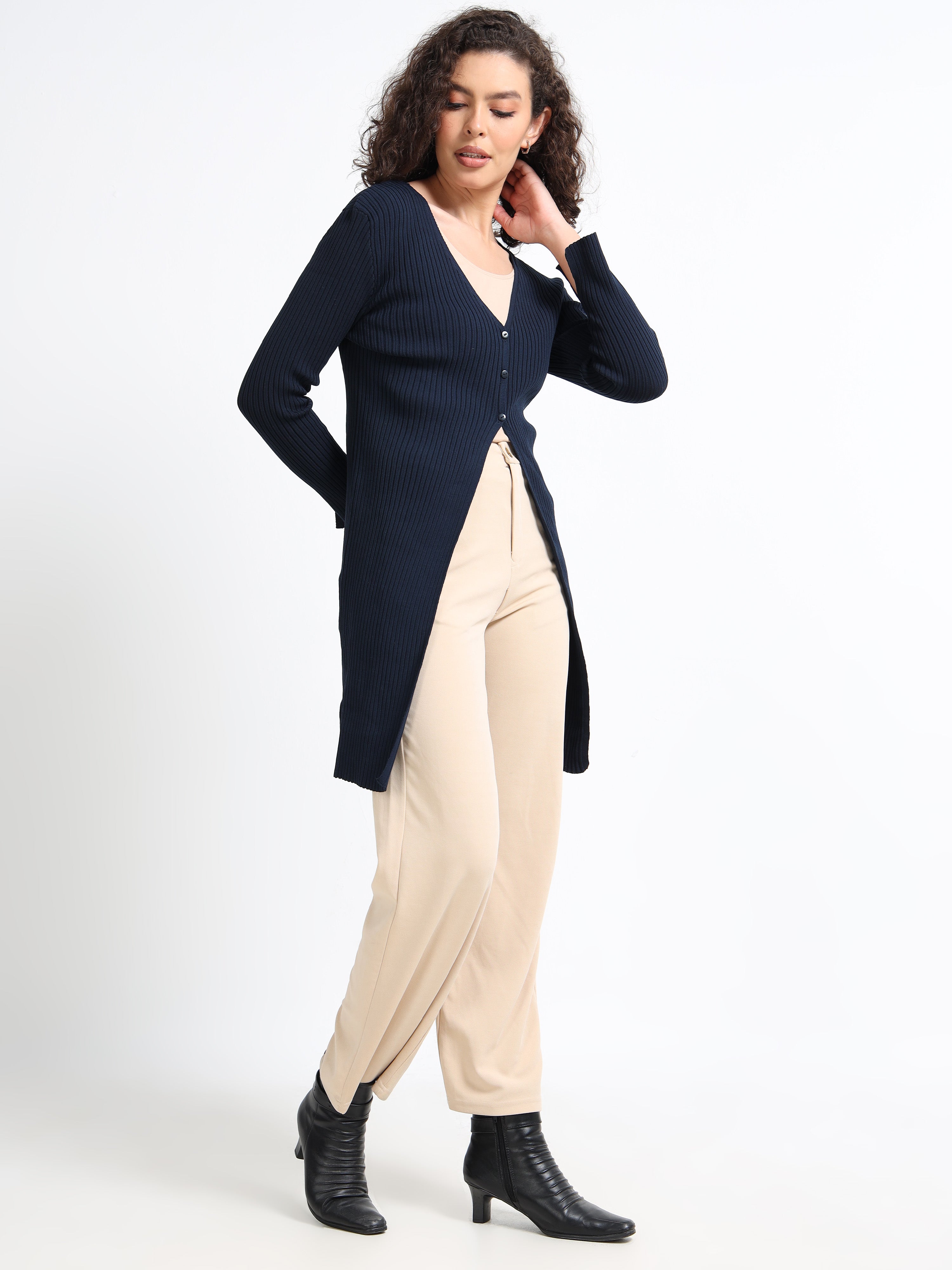 Women Navy Long Cardigan