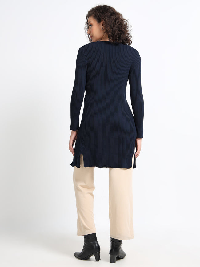 Women Navy Long Cardigan
