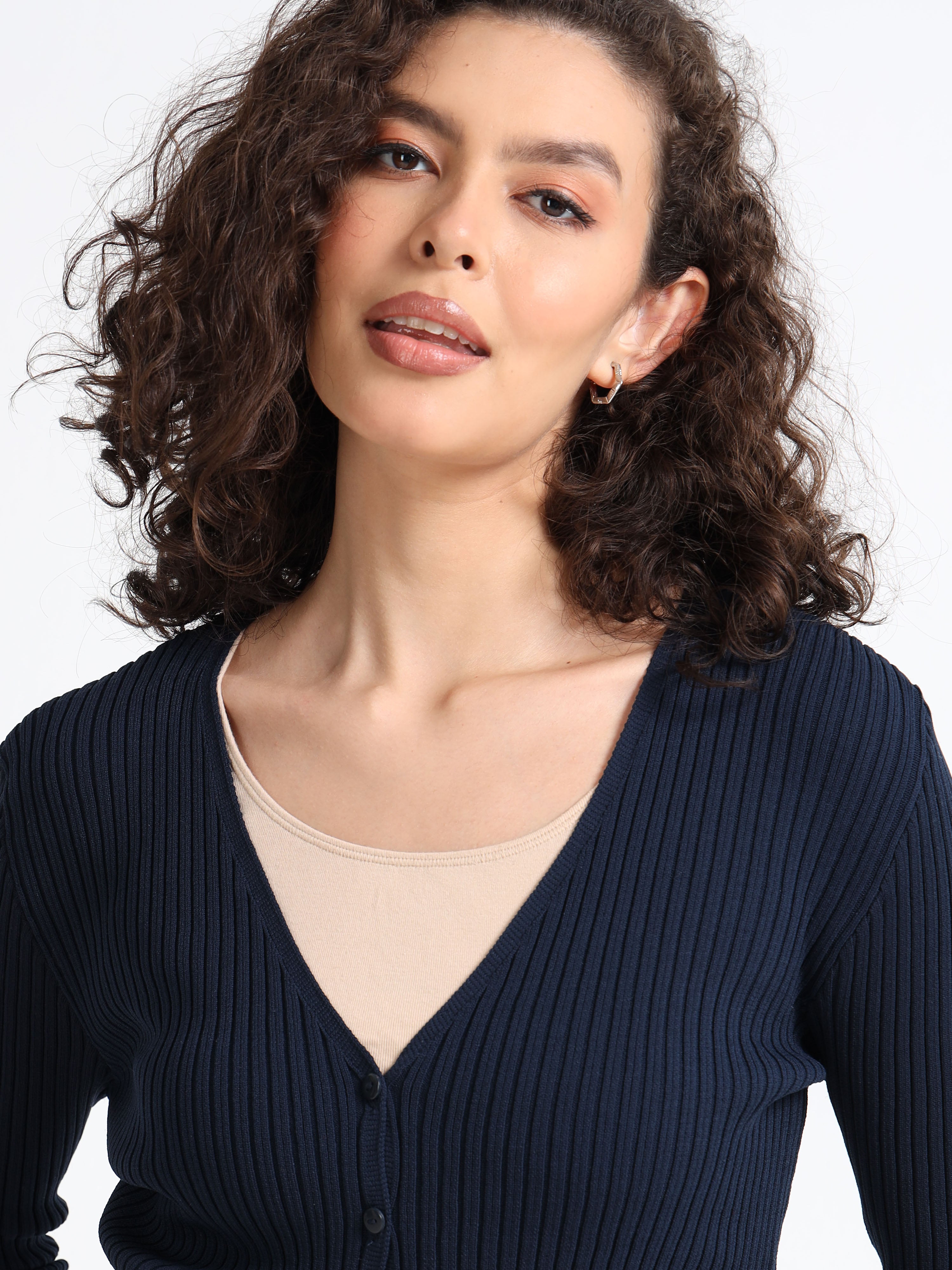 Women Navy Long Cardigan