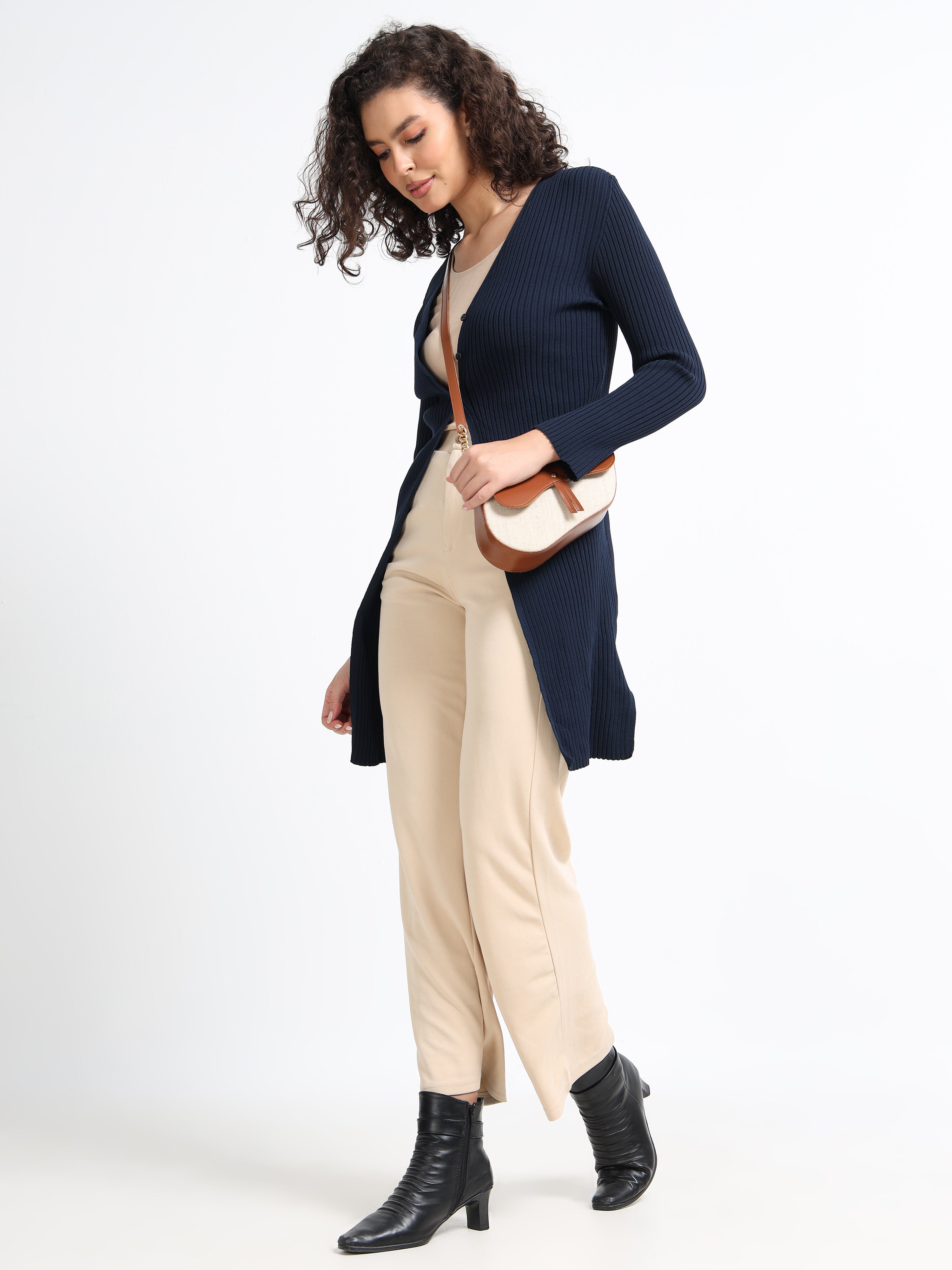 Women Navy Long Cardigan