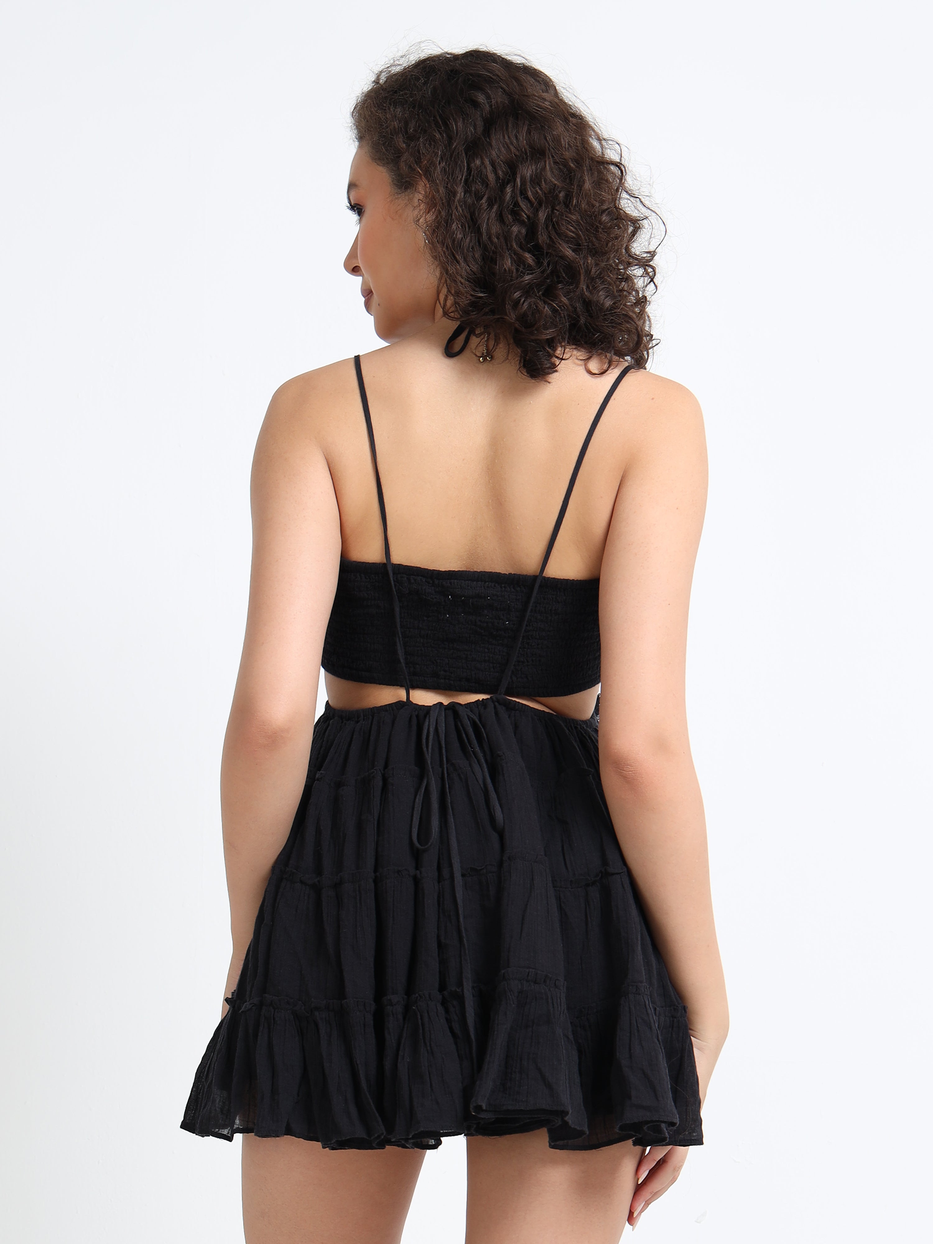 Women Black Frilled Tier Dress