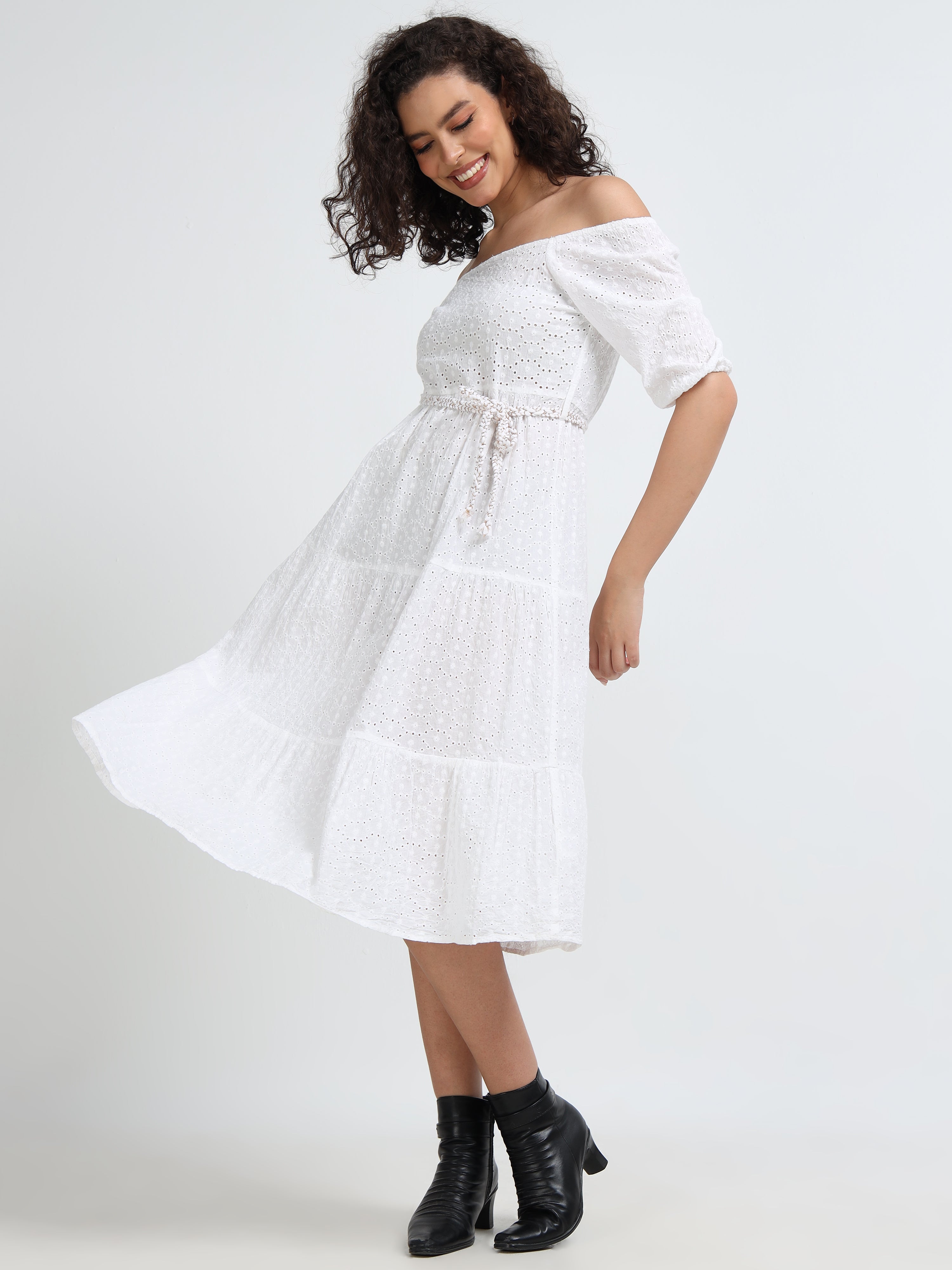 Women Schiffli Fit & Flare Dress