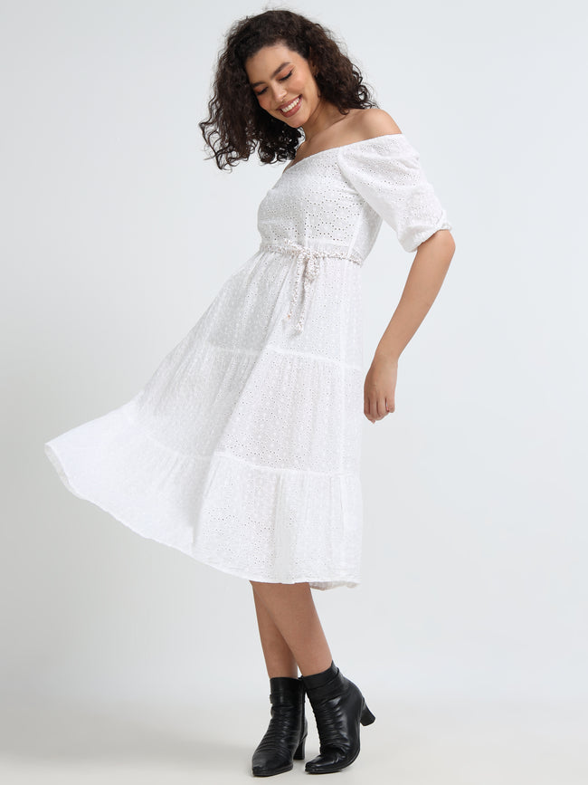 Women Schiffli Fit & Flare Dress