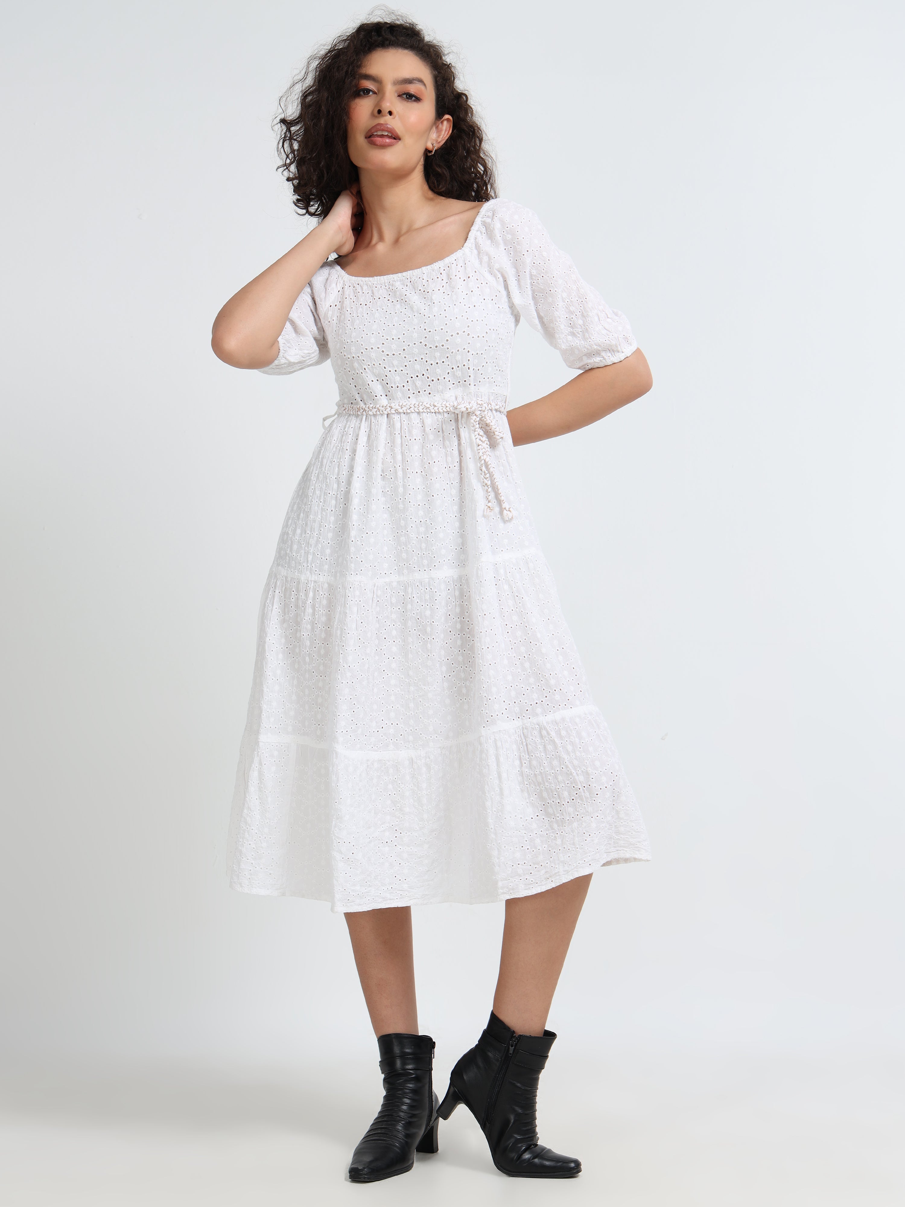 Women Schiffli Fit & Flare Dress