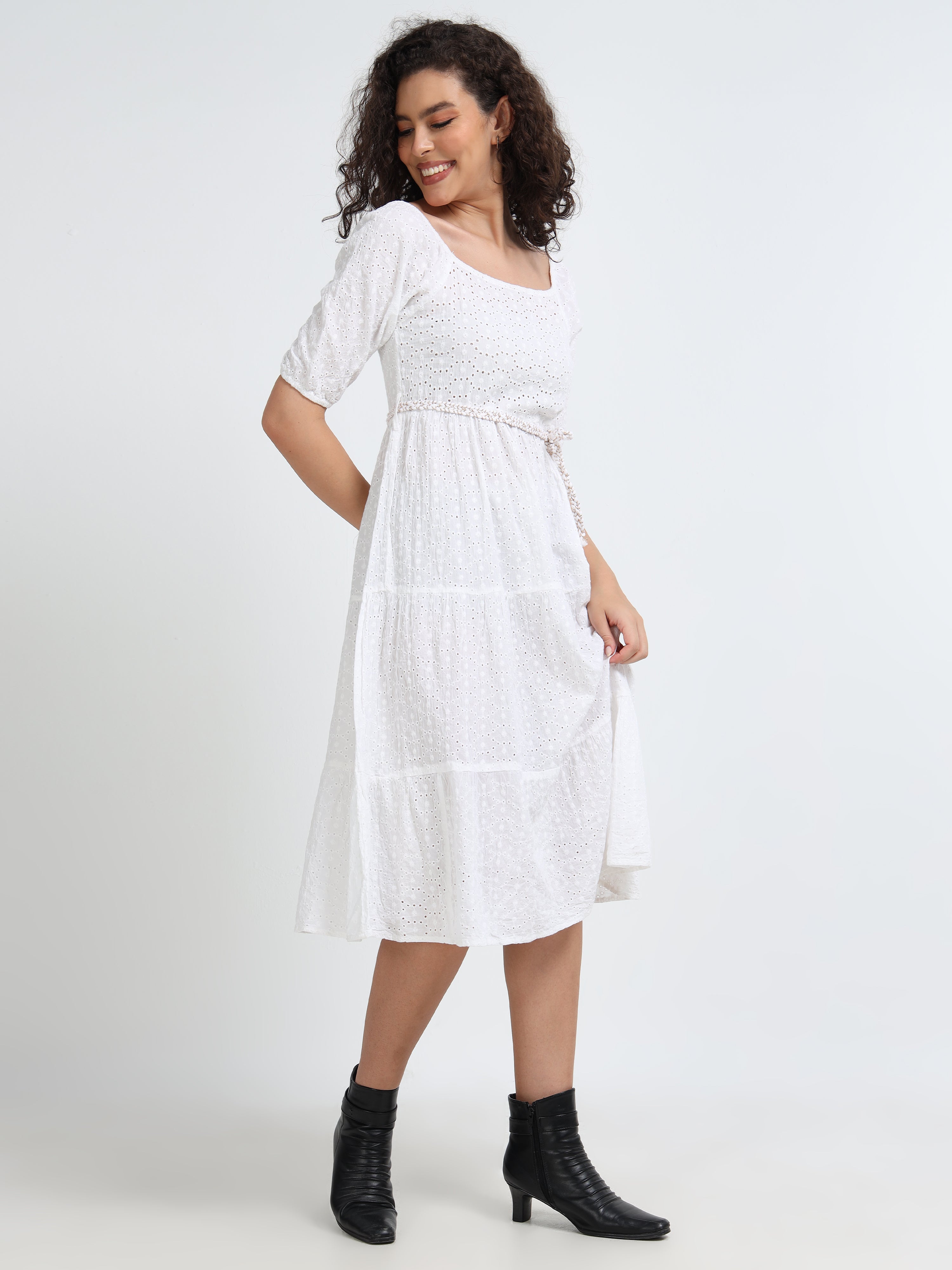 Women Schiffli Fit & Flare Dress