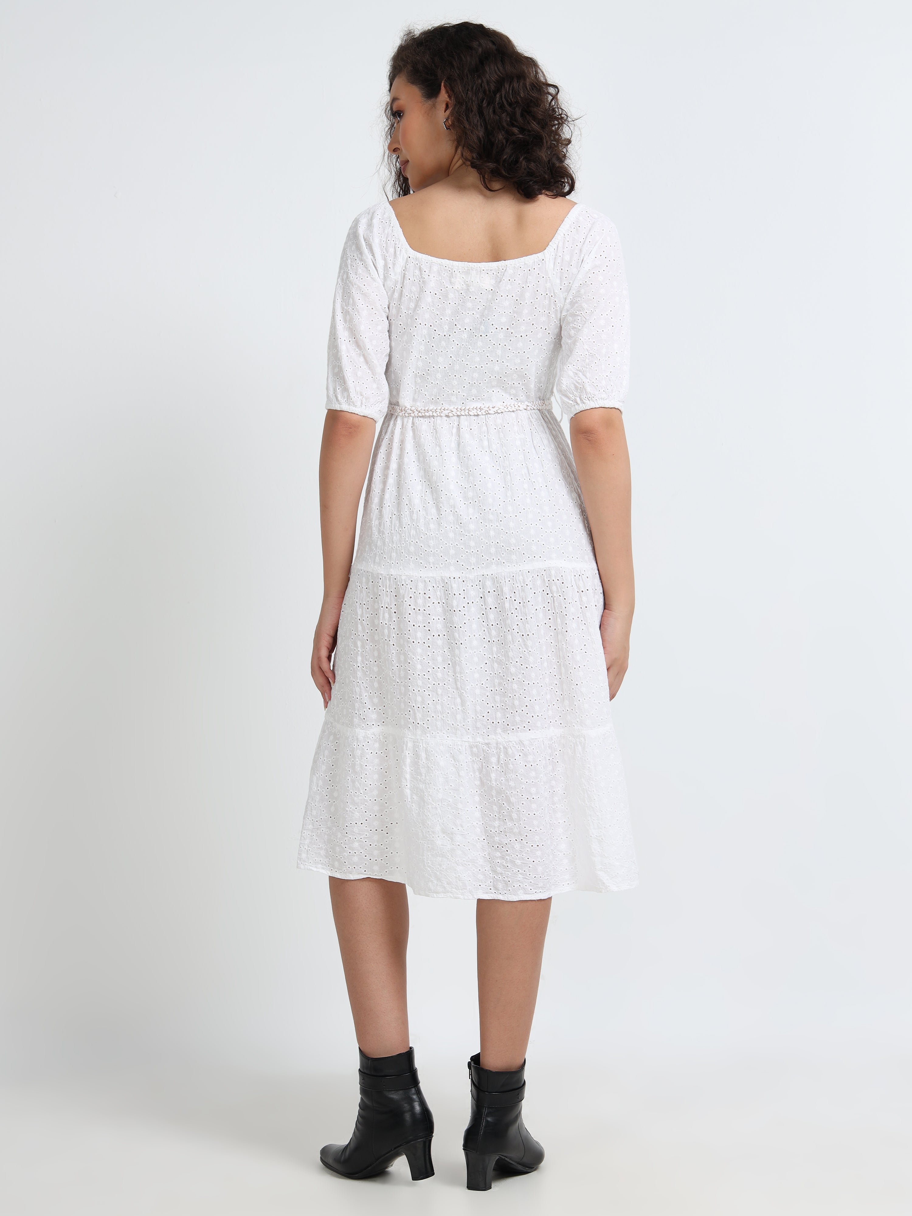 Women Schiffli Fit & Flare Dress