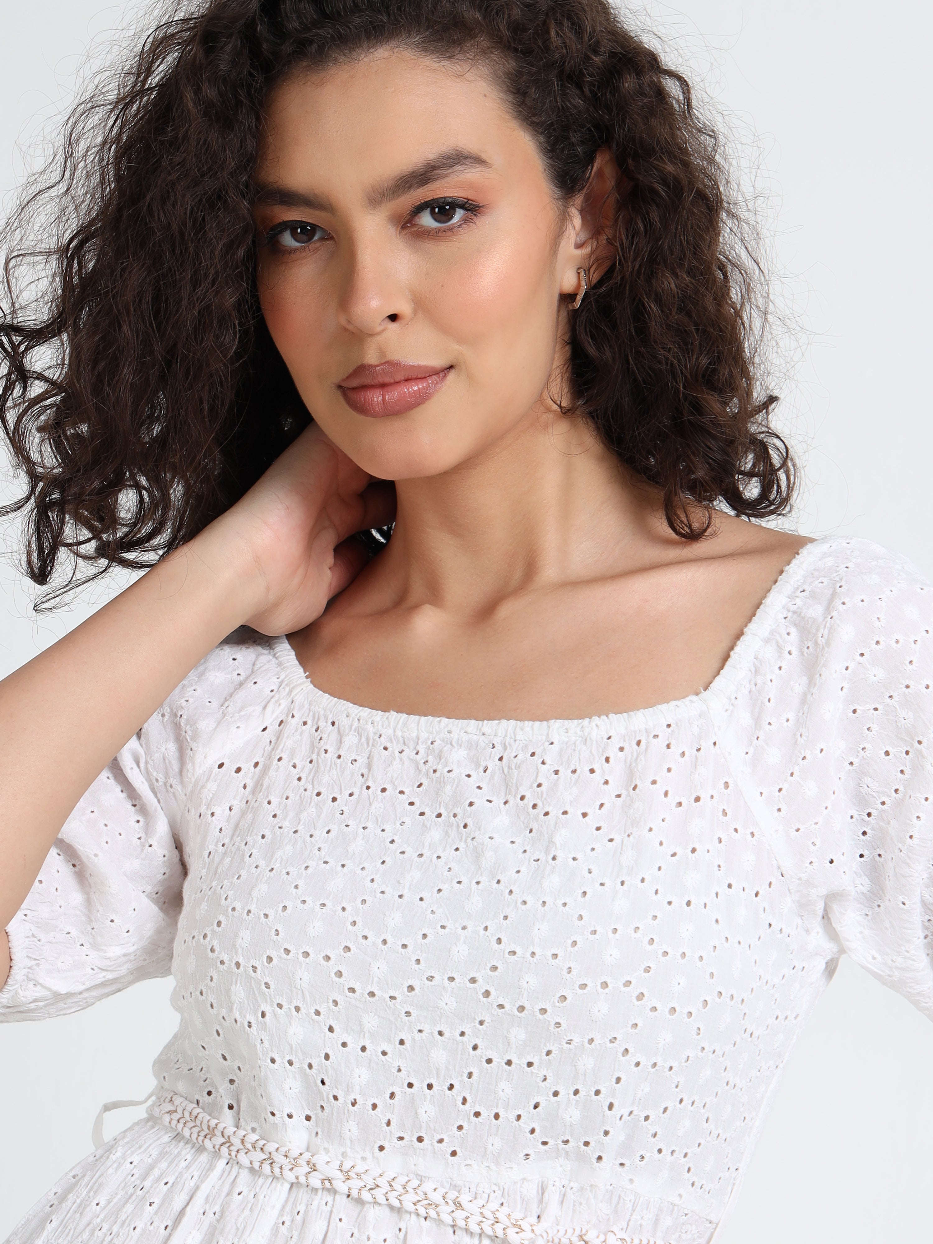 Women Schiffli Fit & Flare Dress