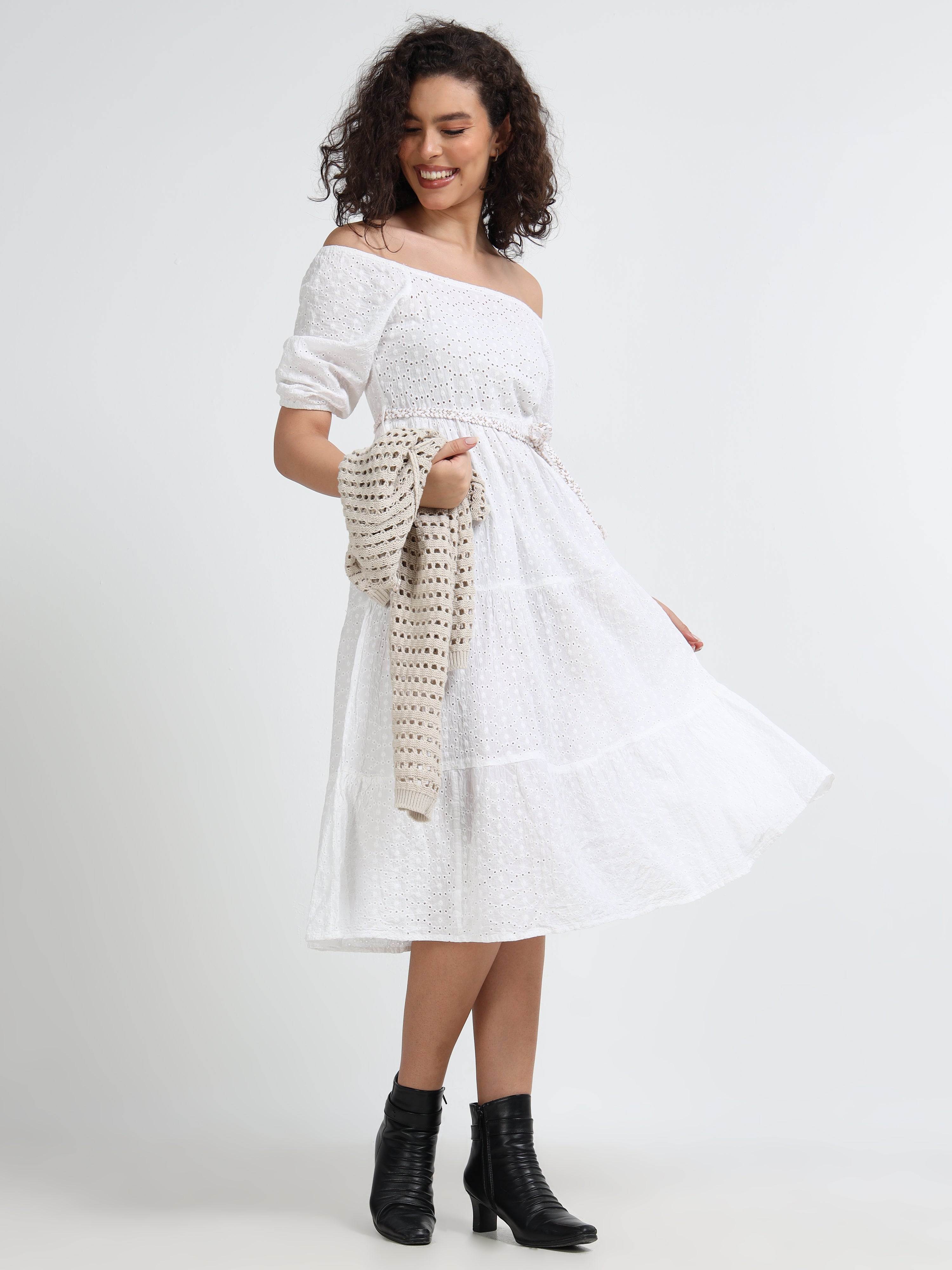 Women Schiffli Fit & Flare Dress