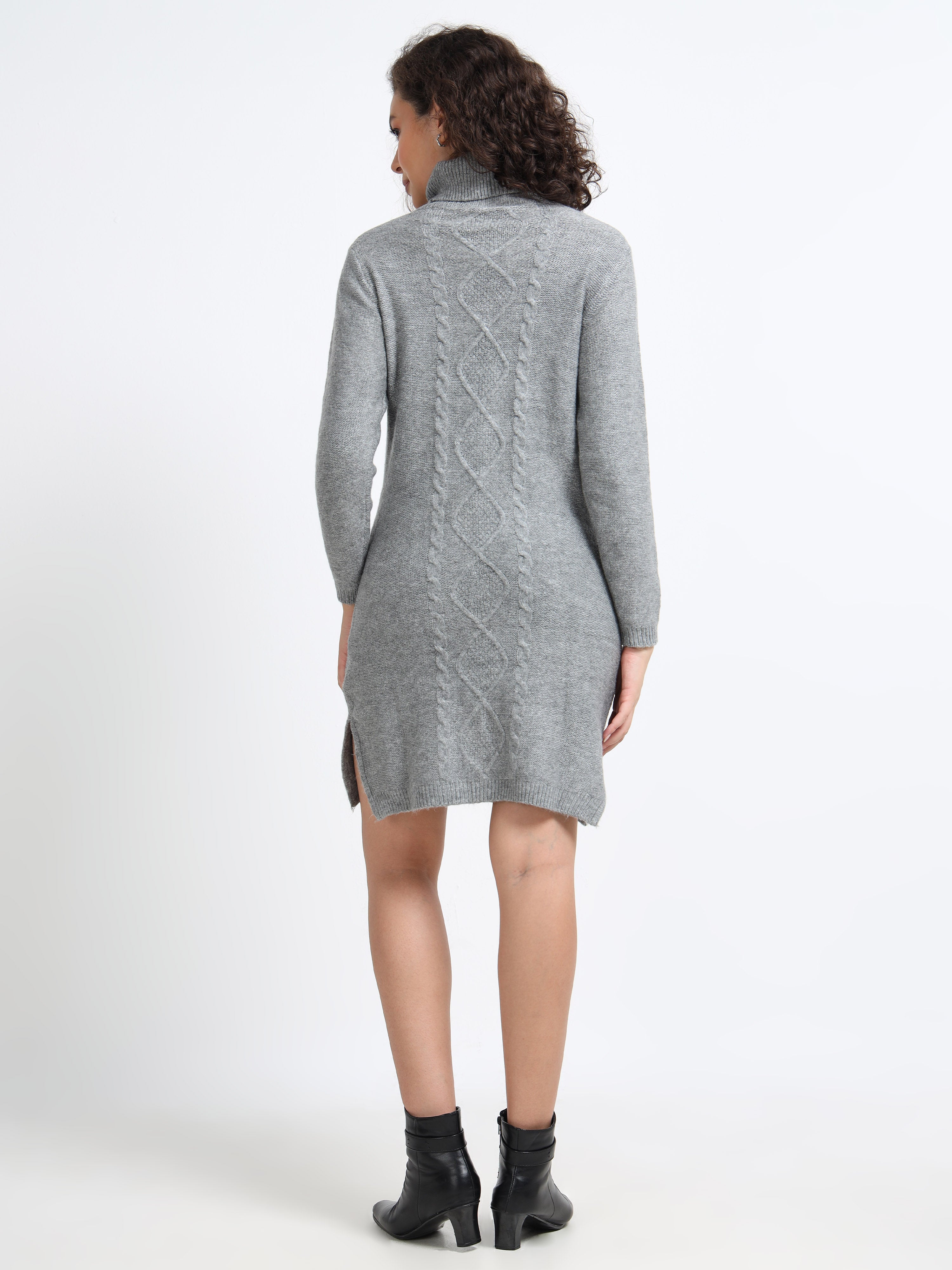 Women Grey Turtle Neck Winter Dress