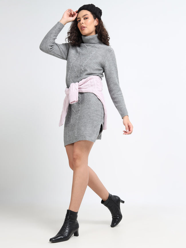 Women Grey Turtle Neck Winter Dress