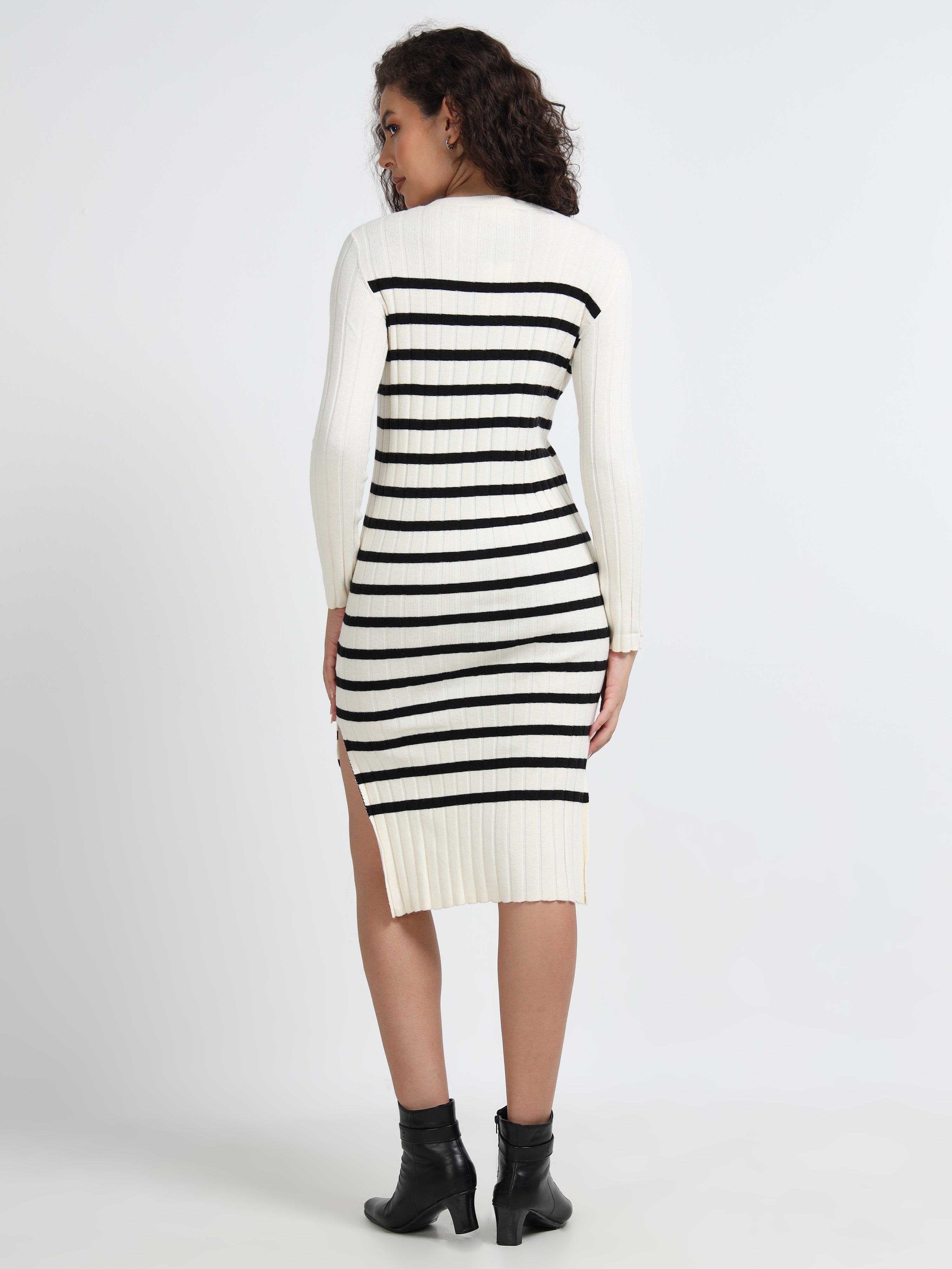 Women Black Stripe Winter Dress