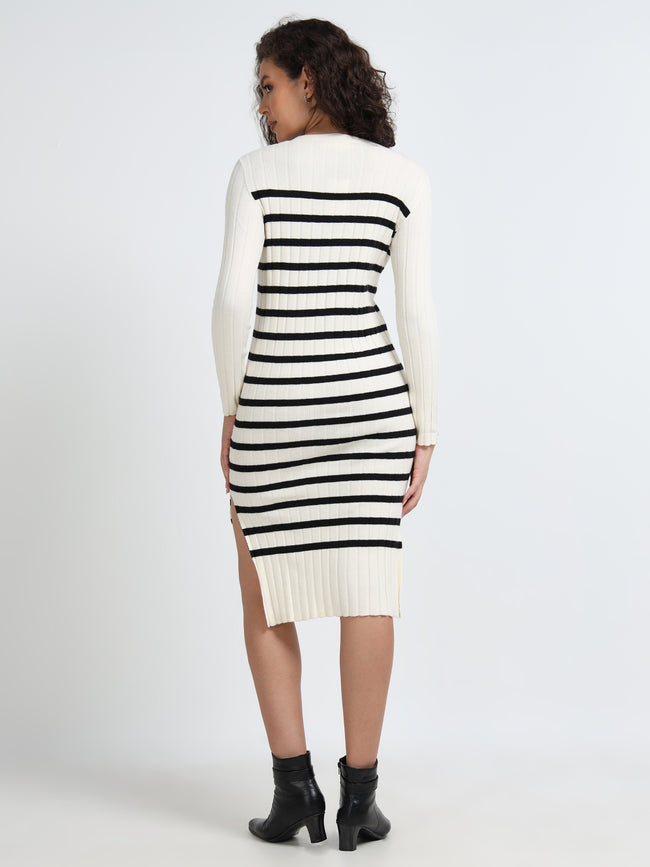 Women Black Stripe Winter Dress
