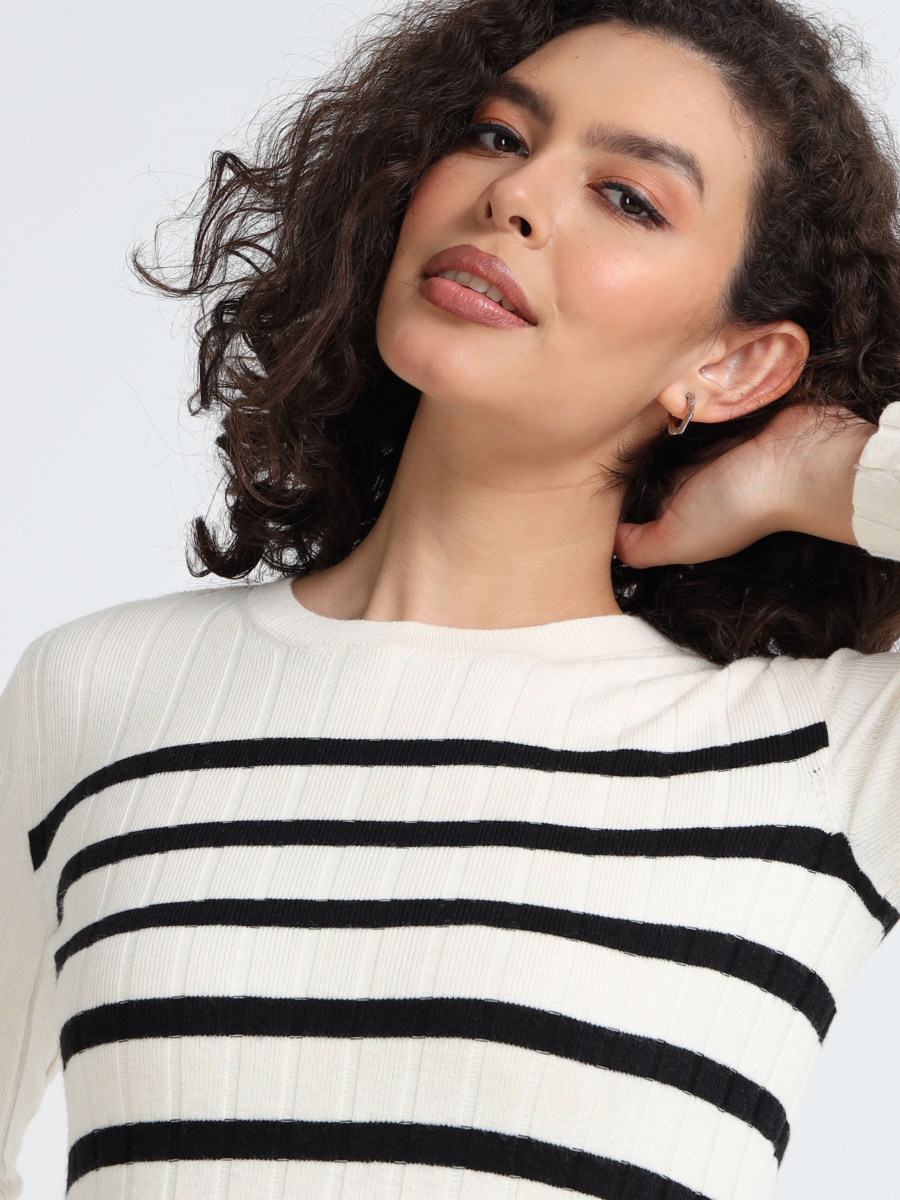 Women Black Stripe Winter Dress