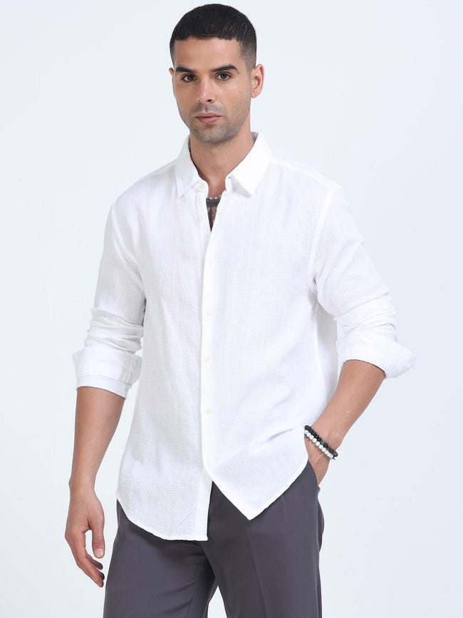 Men White Cotton Regular Fit Shirt