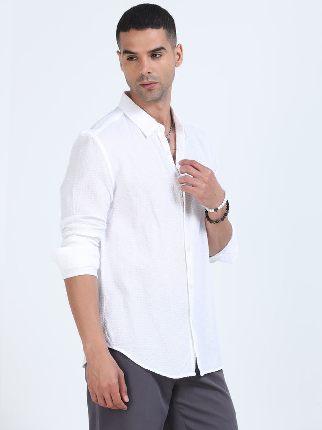 Men White Cotton Regular Fit Shirt