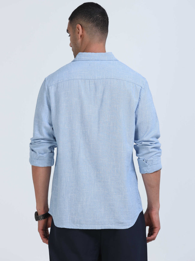 Men Light Blue Slub Textured Shirt