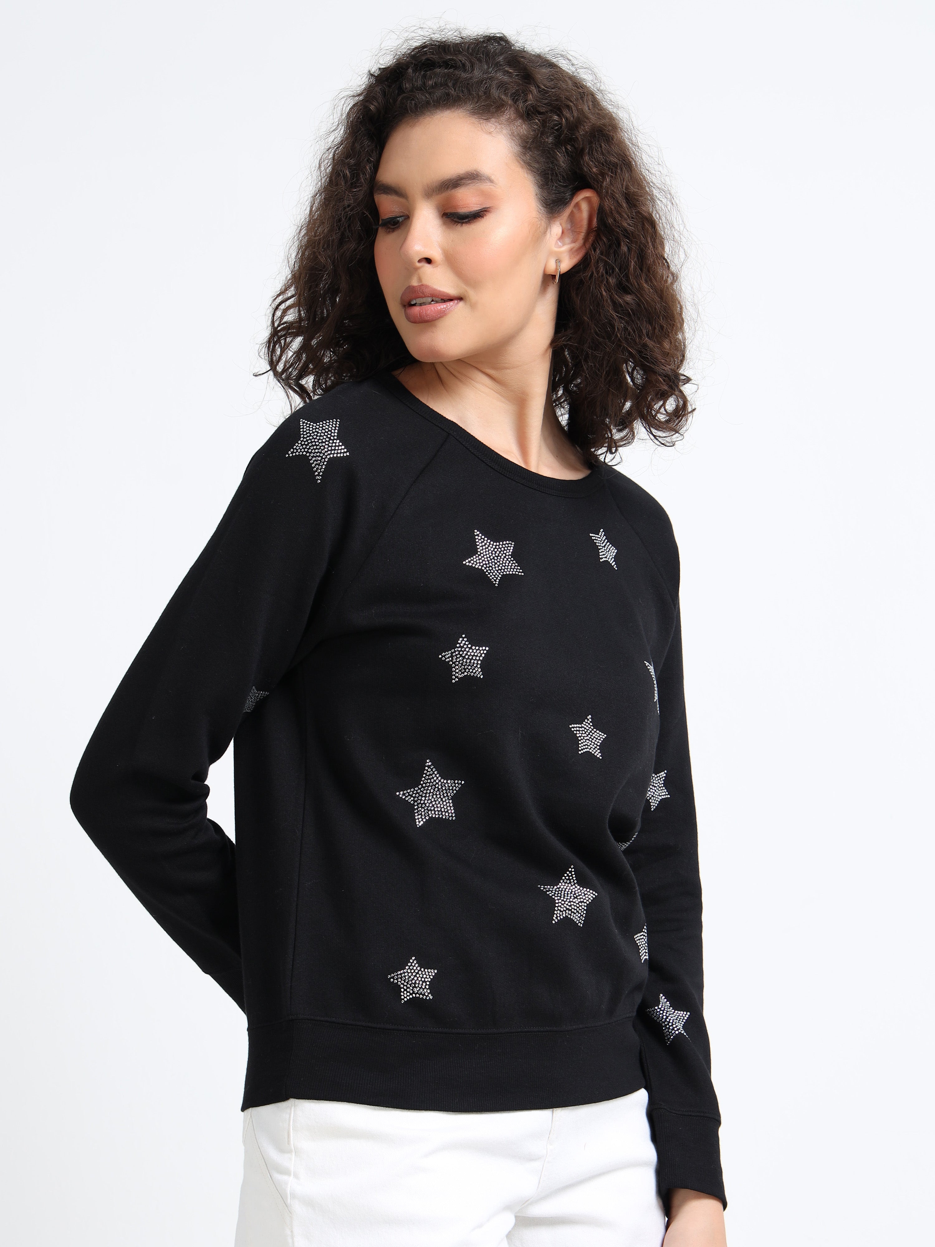Women Black Silver Star Sweater