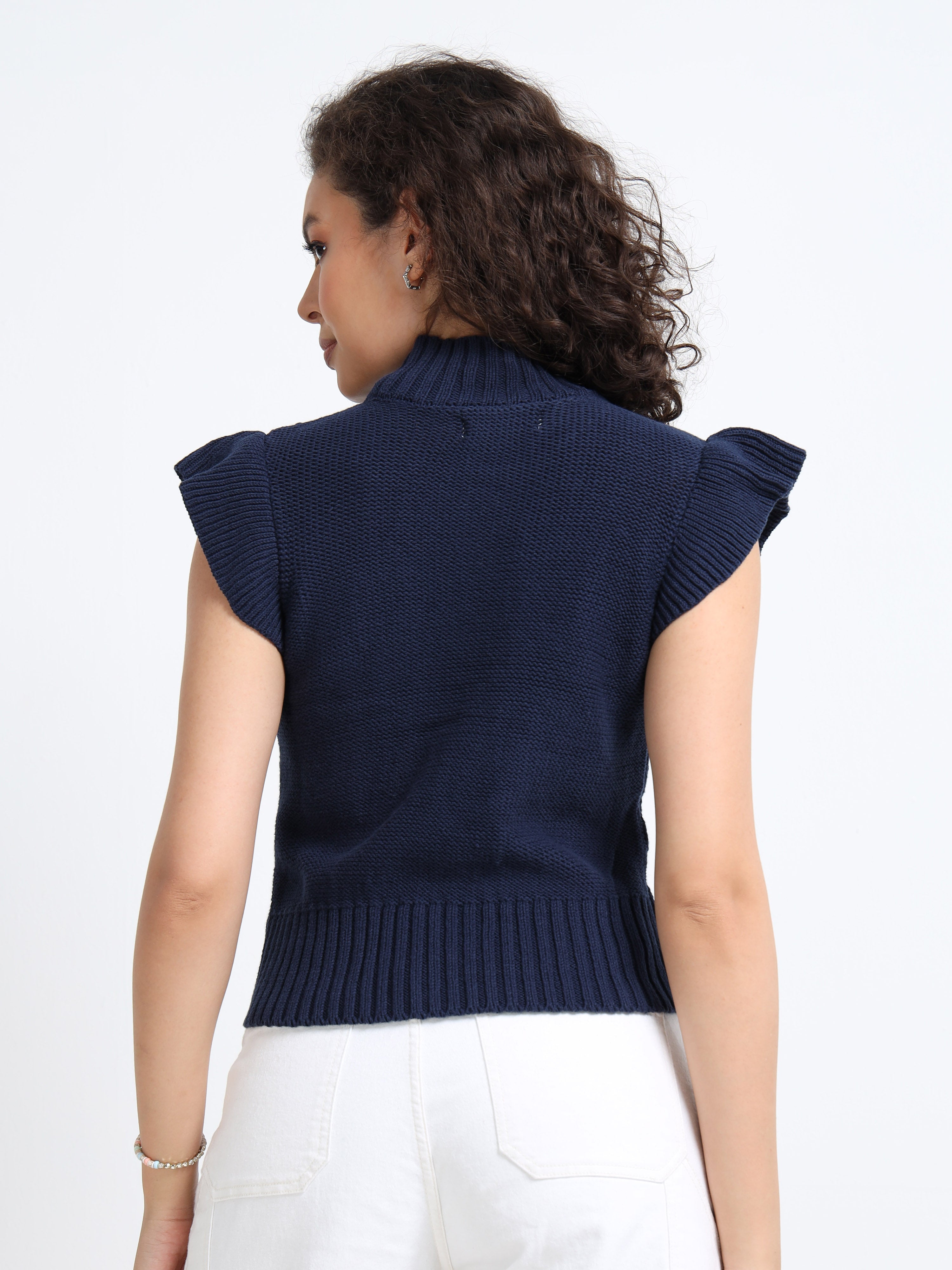 Women Navy Cable Knit Sweater