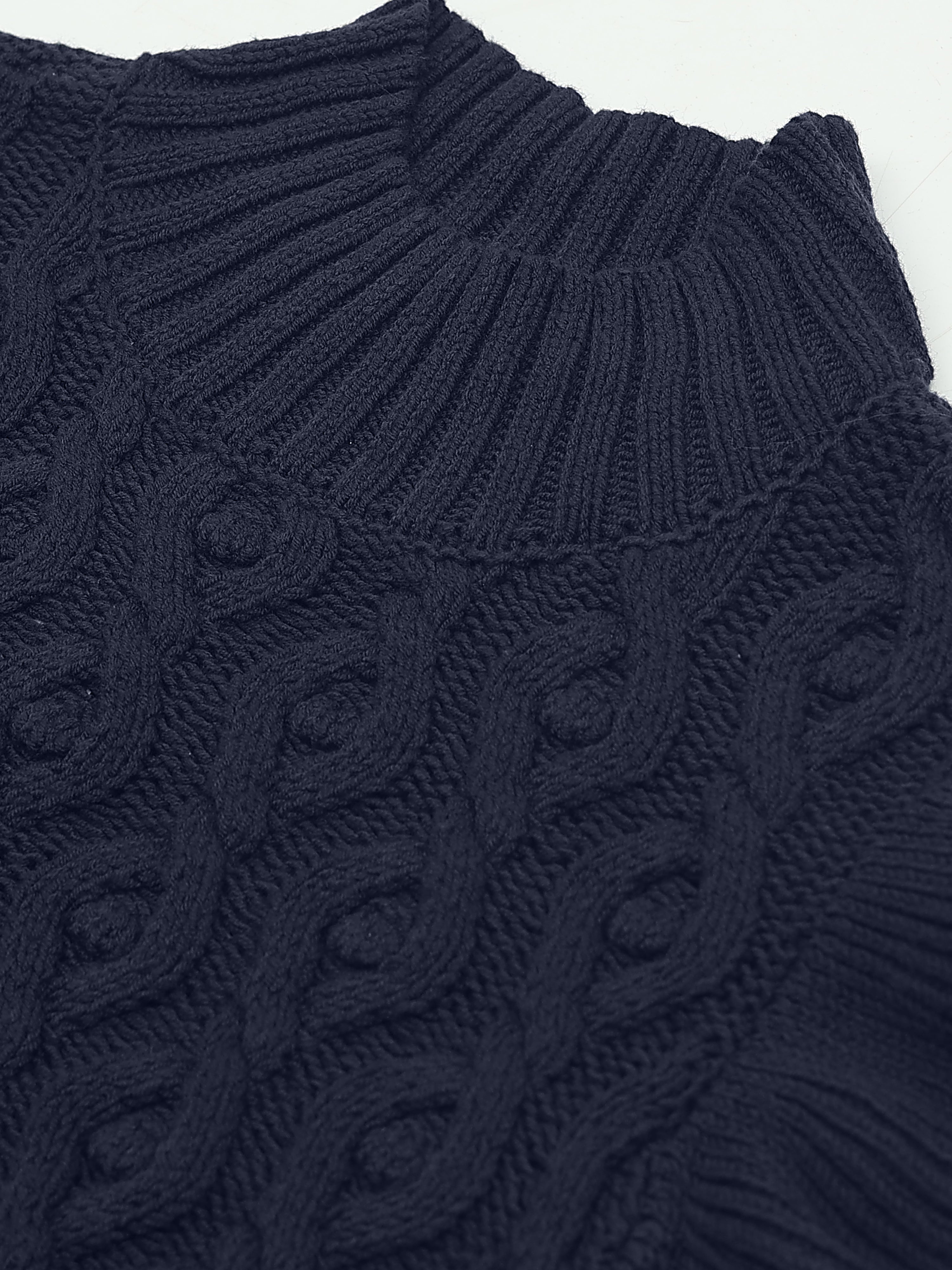 Women Navy Cable Knit Sweater