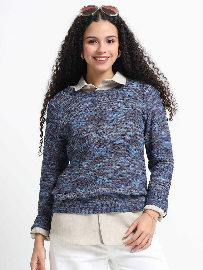 Women Blue Textured Sweater