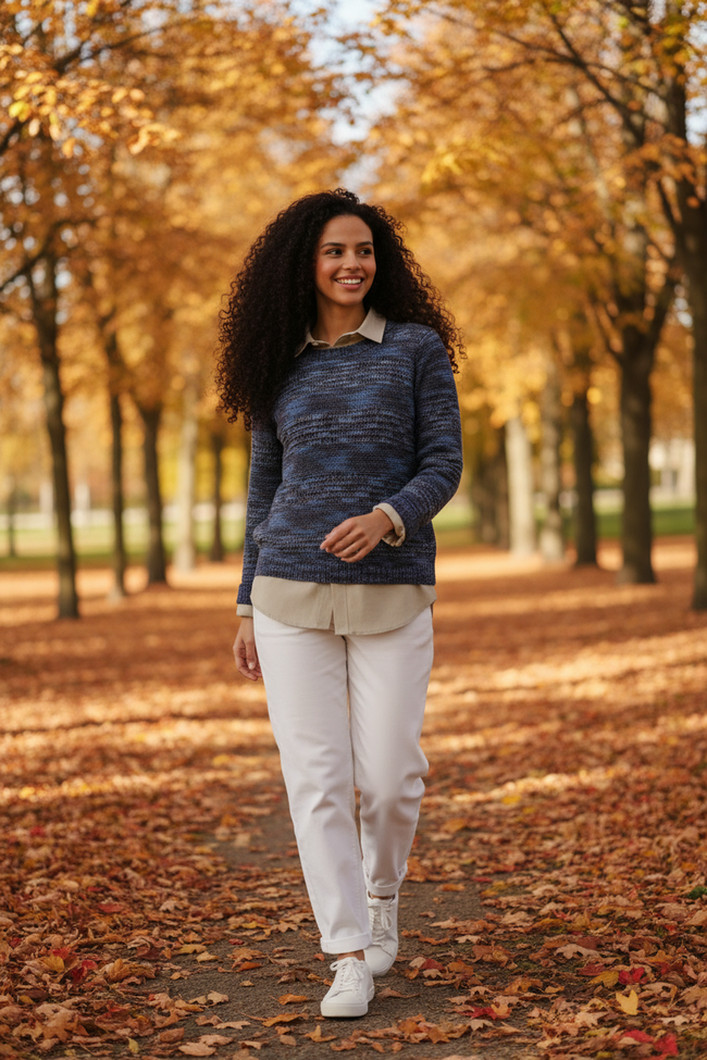 Women Blue Textured Sweater