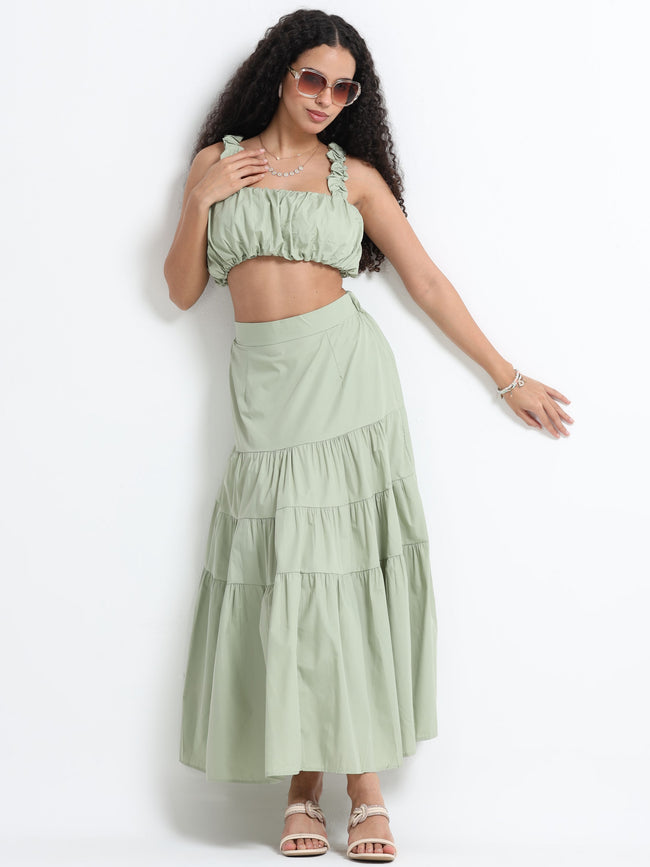 Women Olive and Flare Co-ord Set