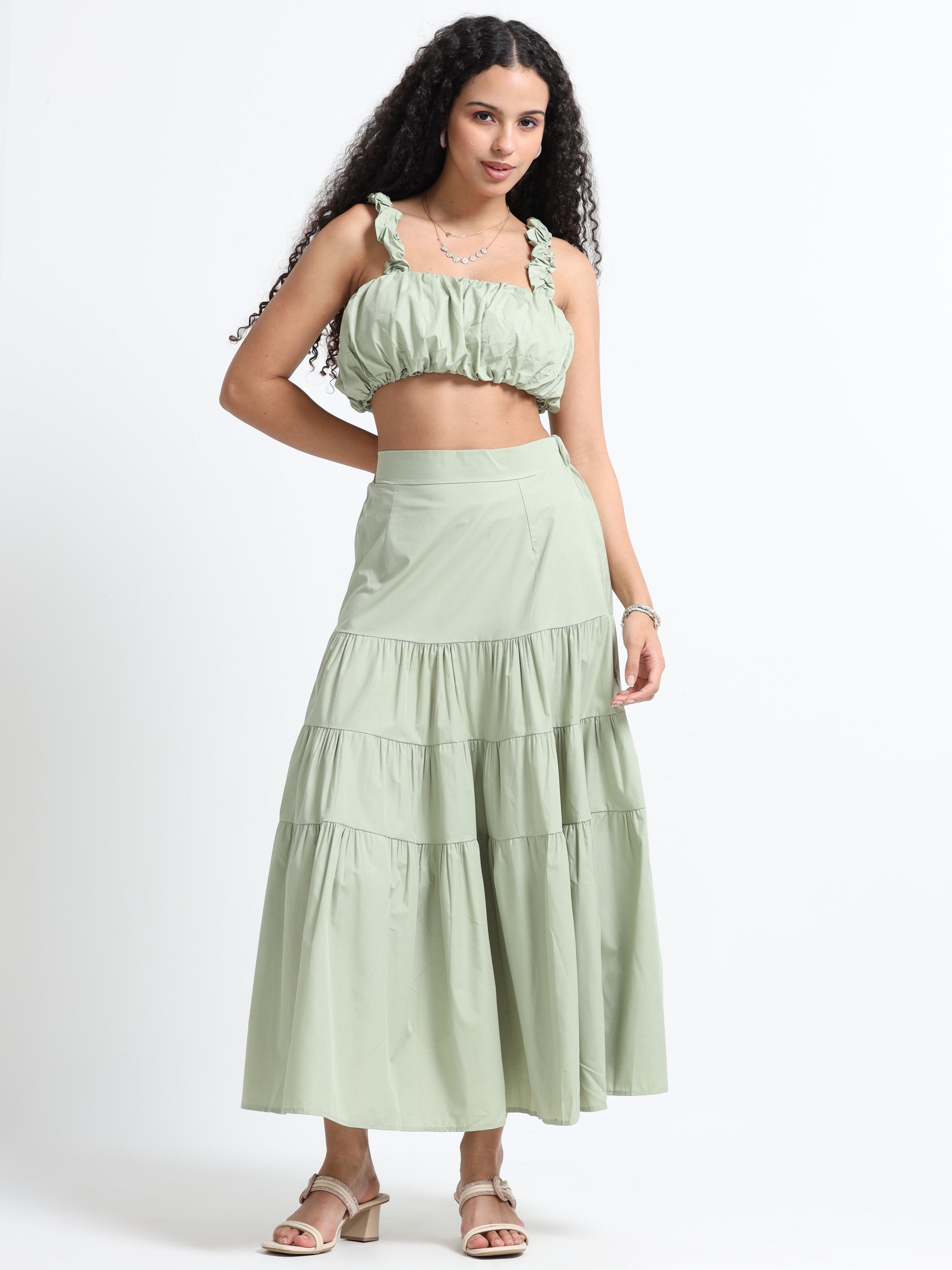 Women Olive and Flare Co-ord Set
