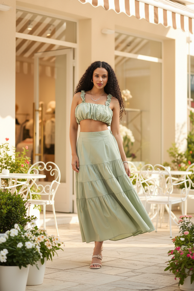 Women Olive and Flare Co-ord Set