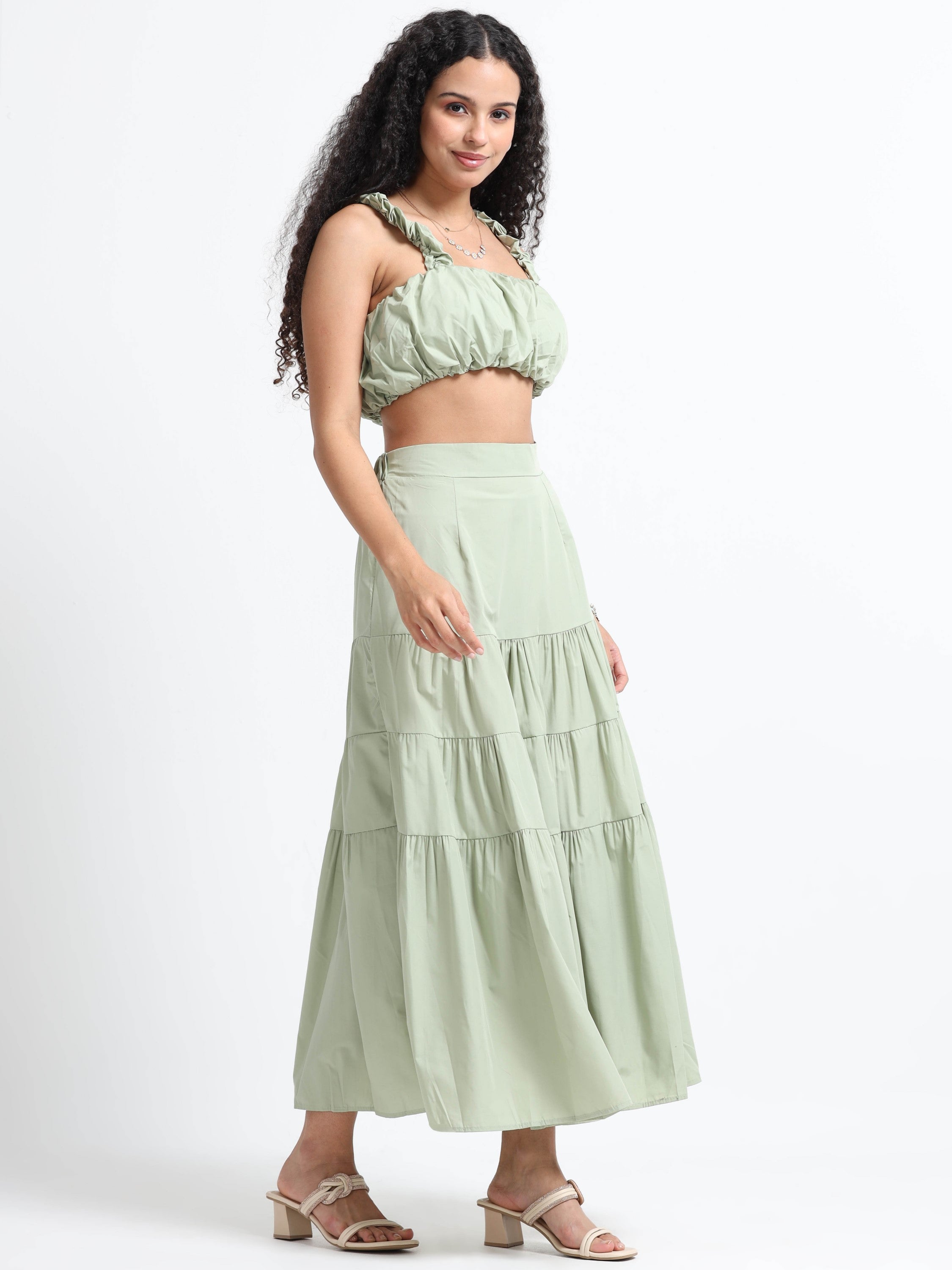 Women Olive and Flare Co-ord Set
