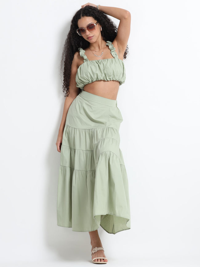 Women Olive and Flare Co-ord Set