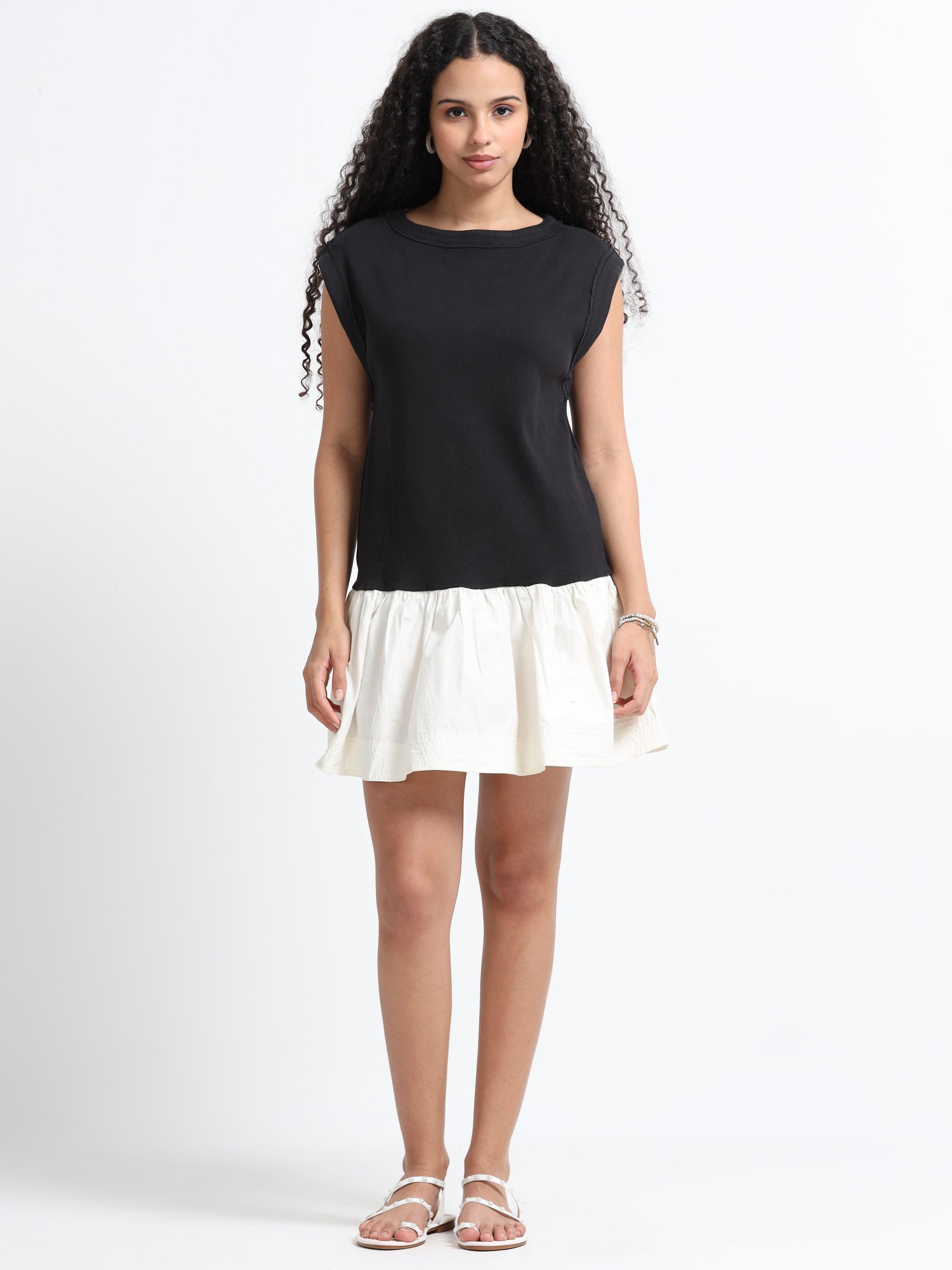 Women Black & White Peplum Dress