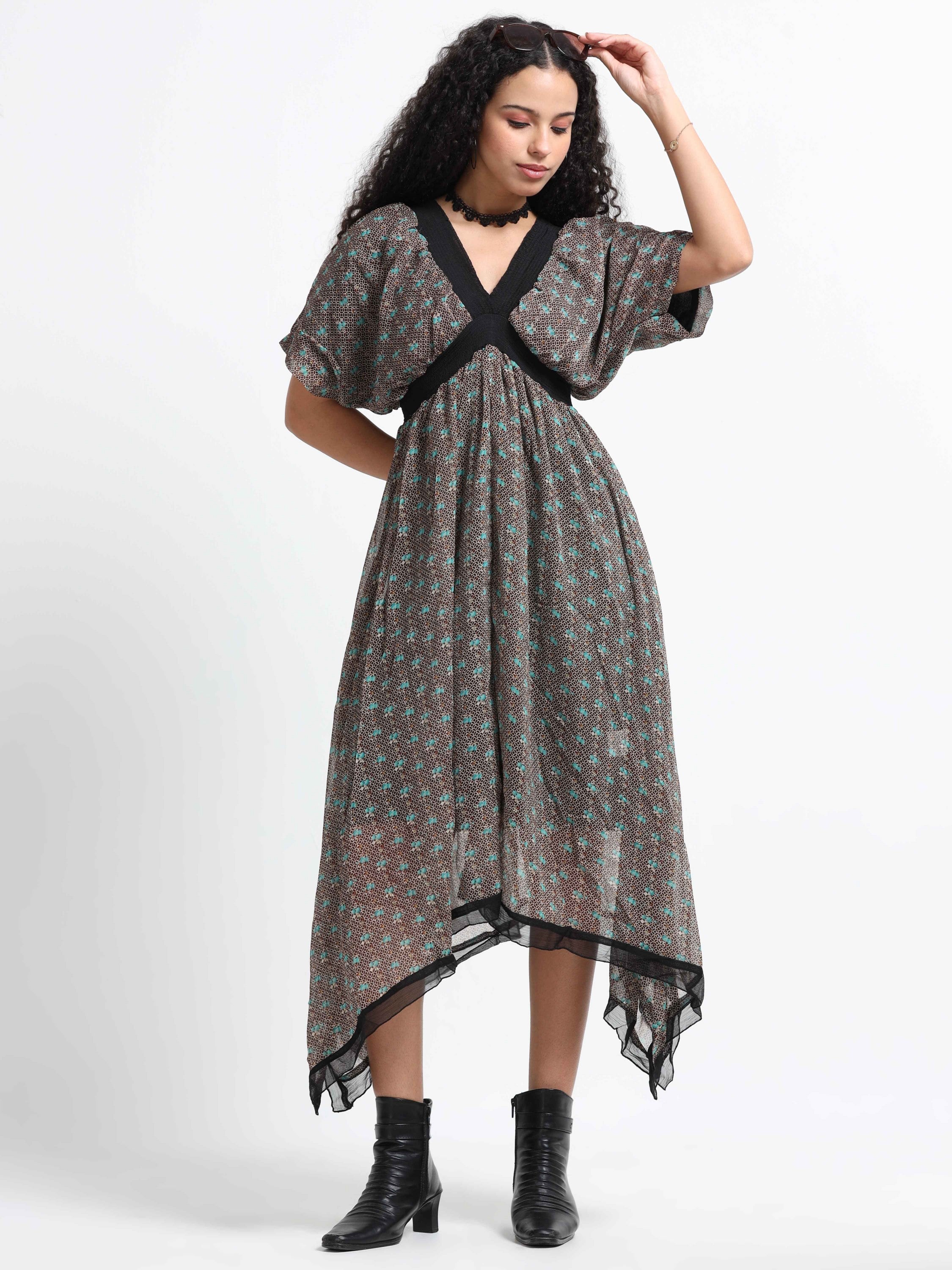 Women Flared High Low Hem Dress