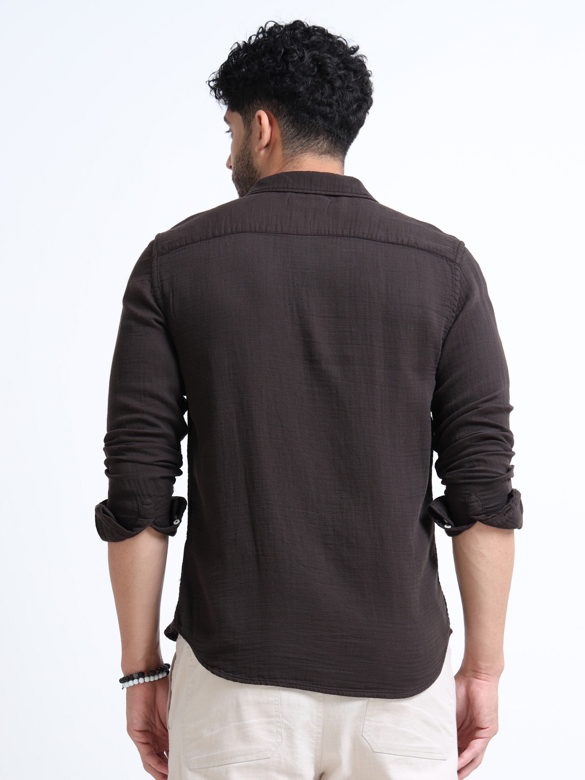 Men Brown Double Cloth Shirt