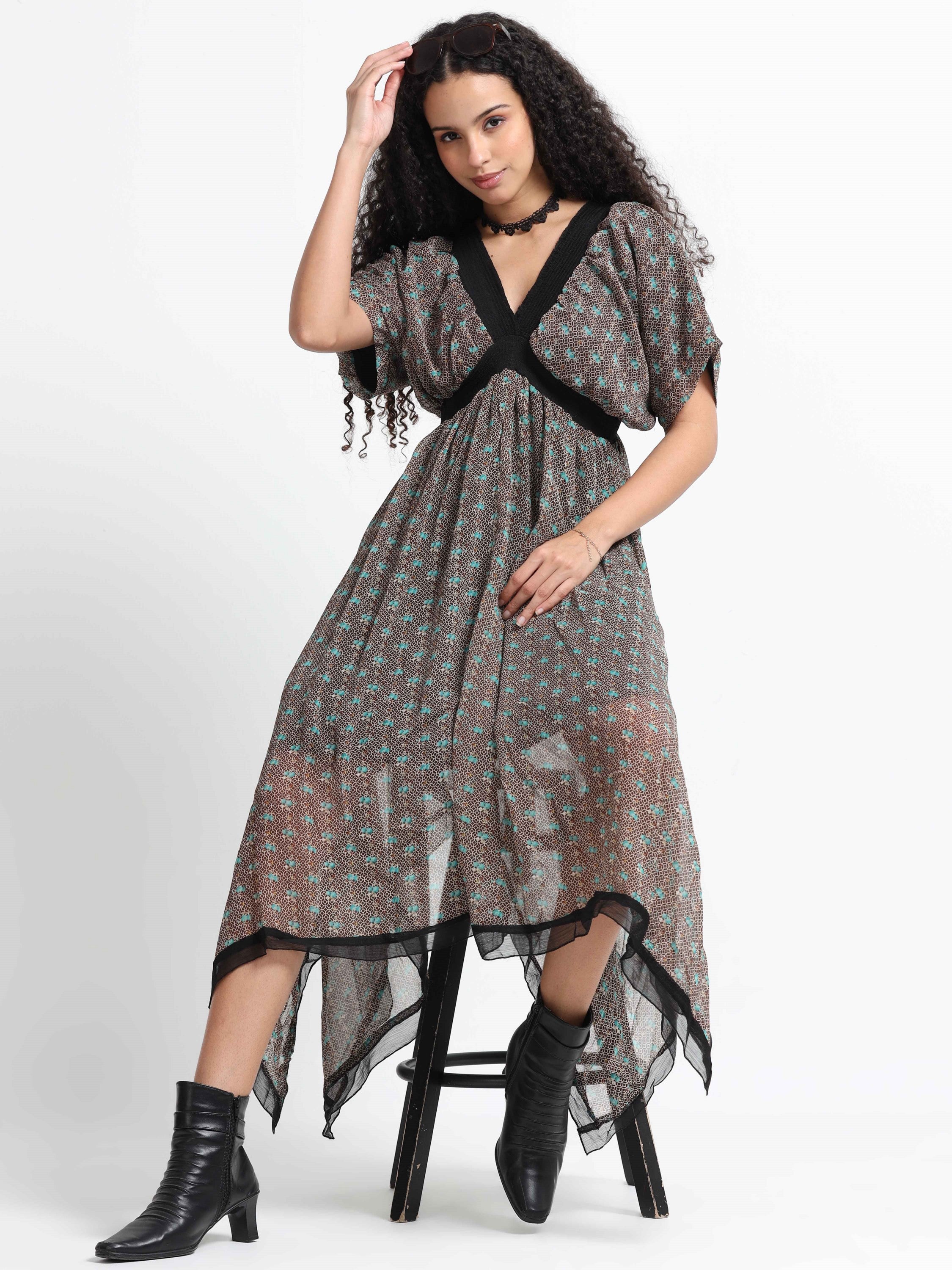 Women Flared High Low Hem Dress