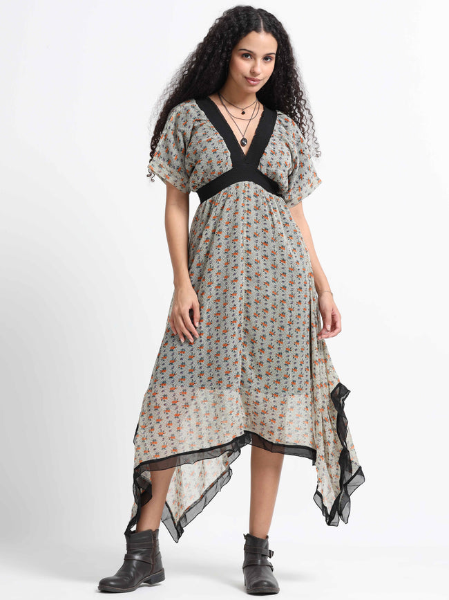 Women Printed Flared High Low Dress