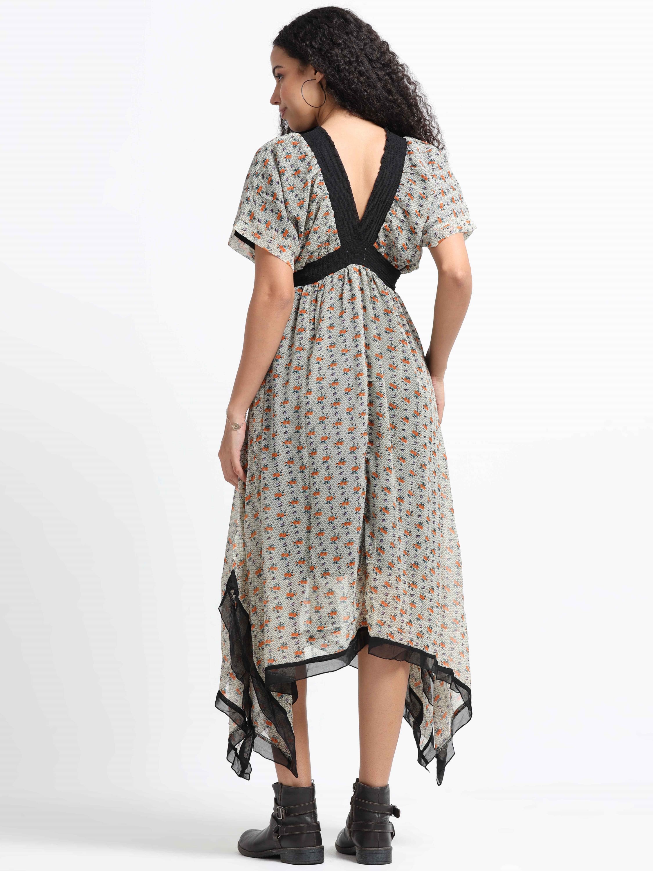 Women Printed Flared High Low Dress