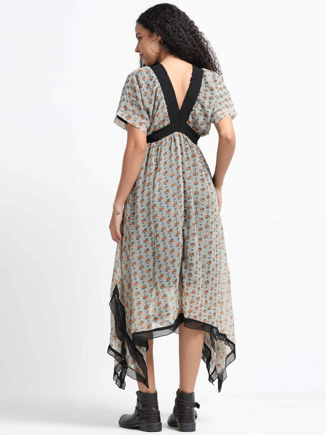 Women Printed Flared High Low Dress