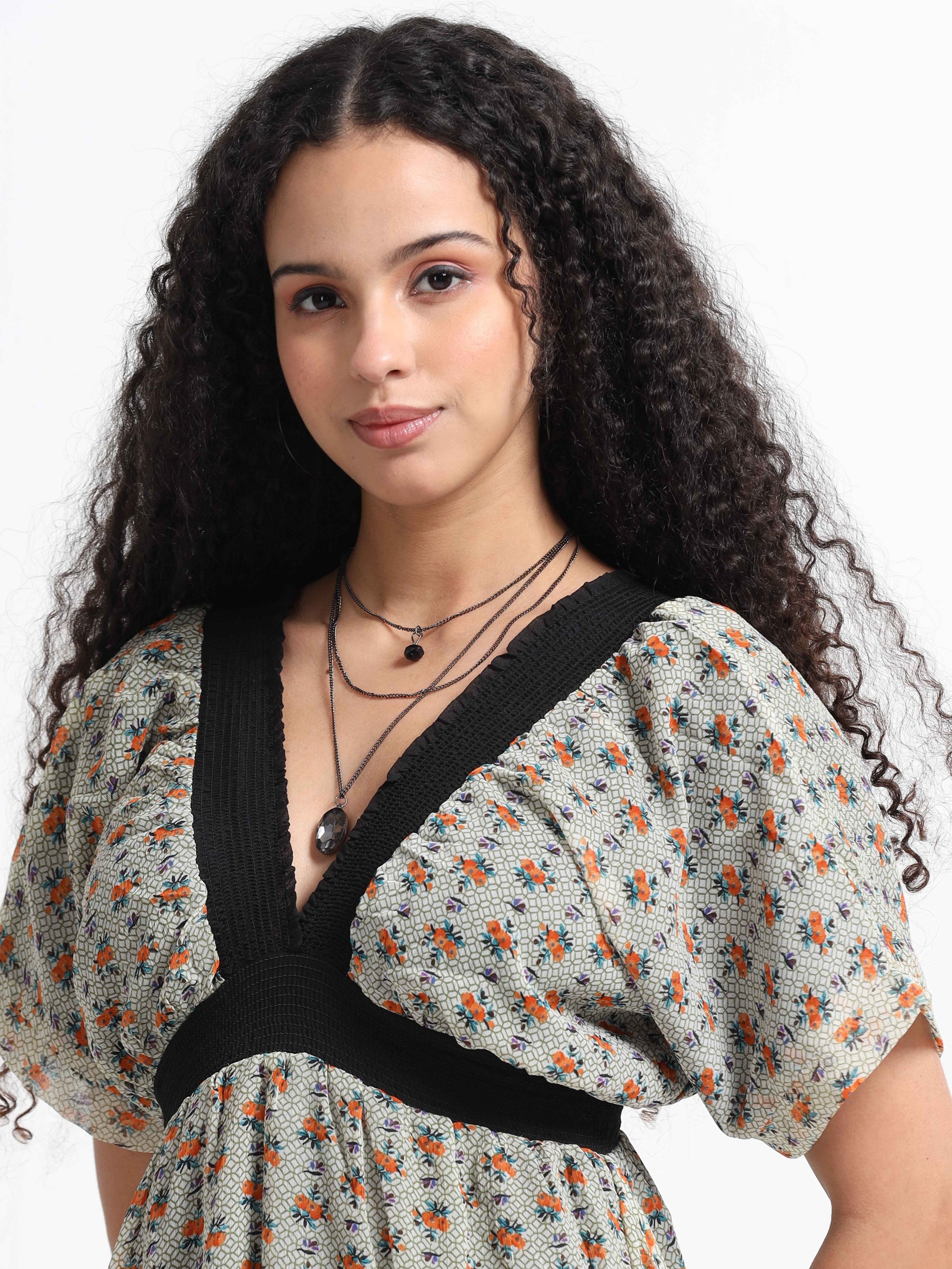 Women Printed Flared High Low Dress