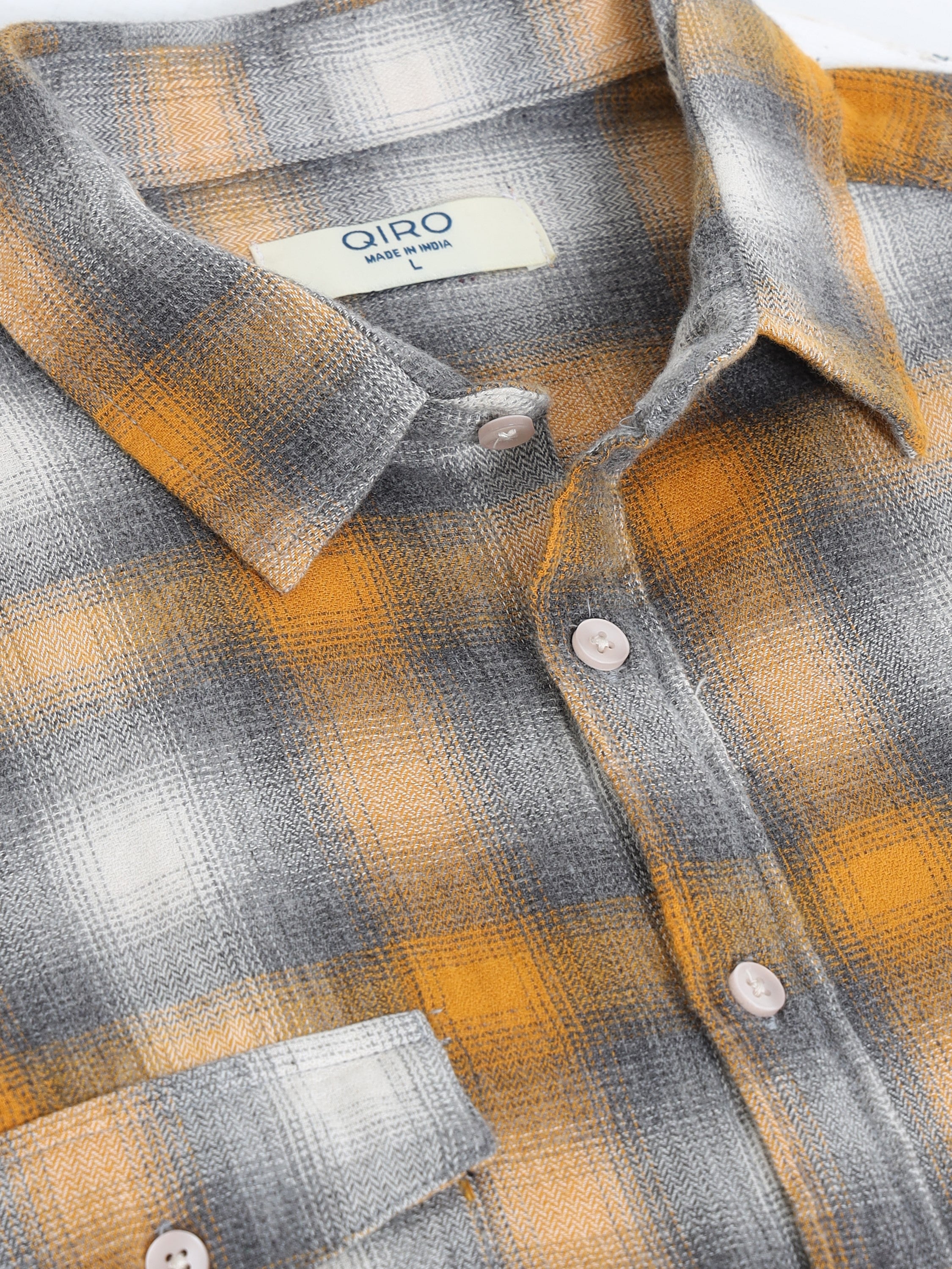 Men Yellow Grey Checkered Shirt 