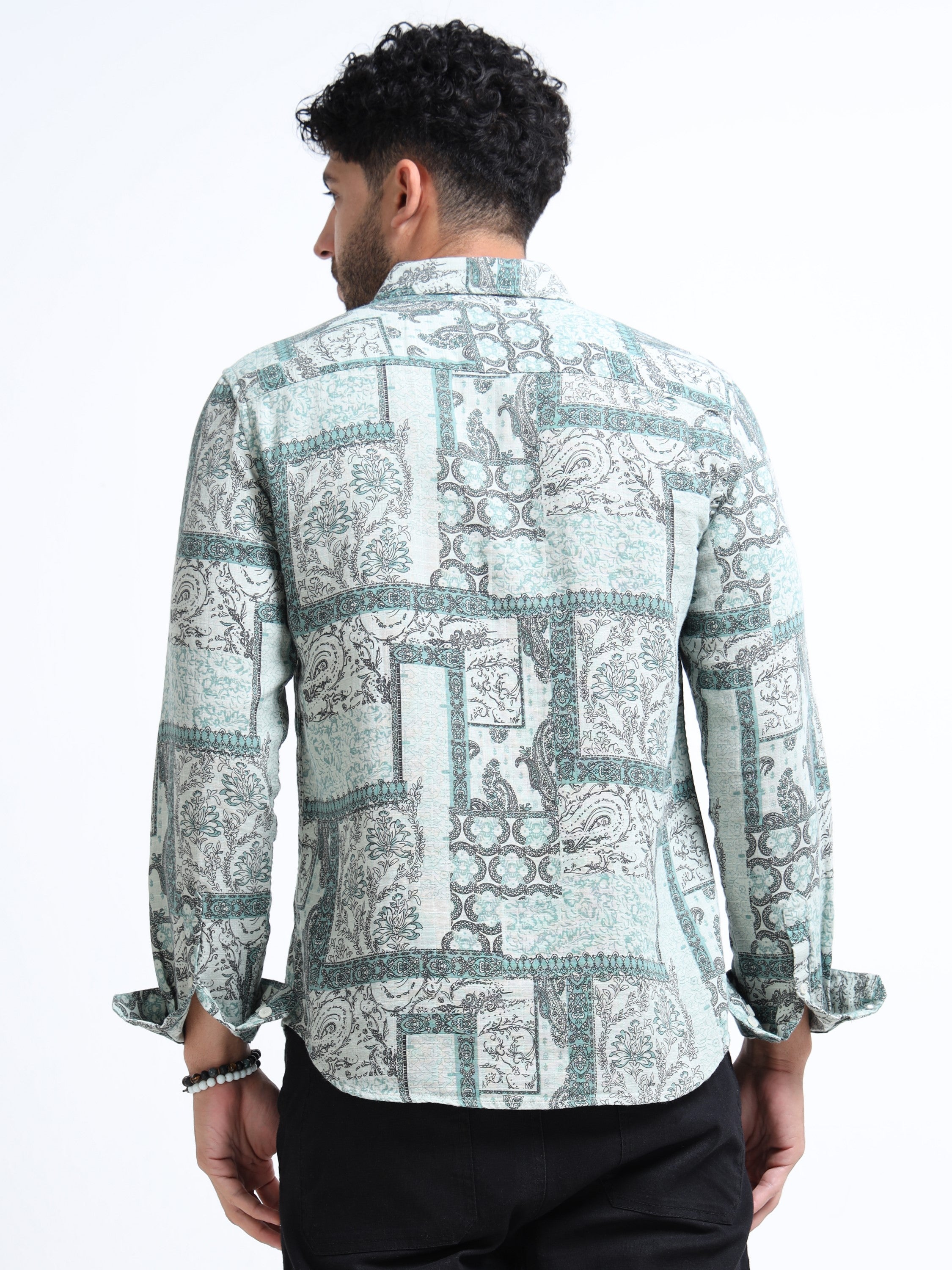 Men Green Paisley Patch Shirt