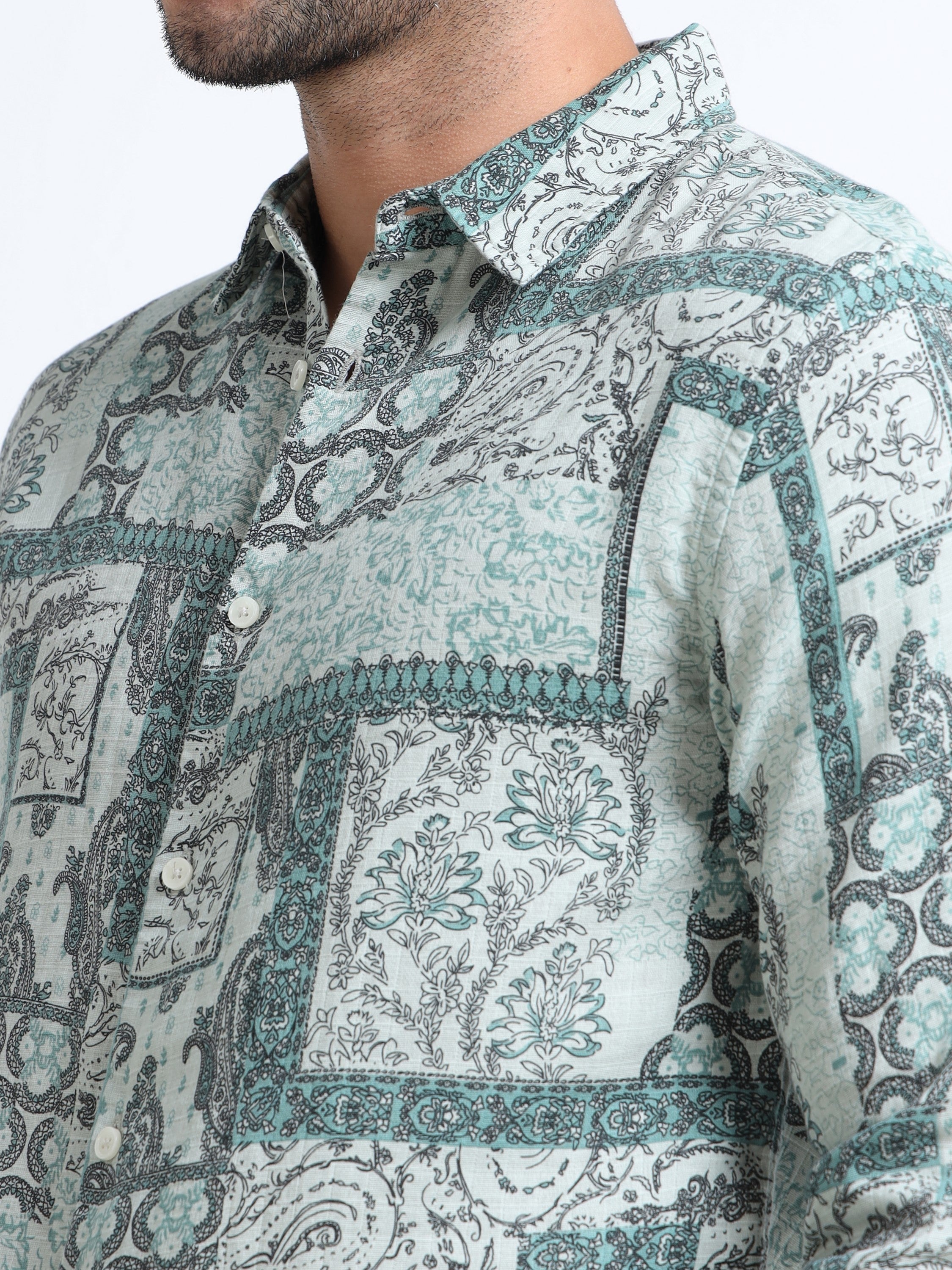 Men Green Paisley Patch Shirt