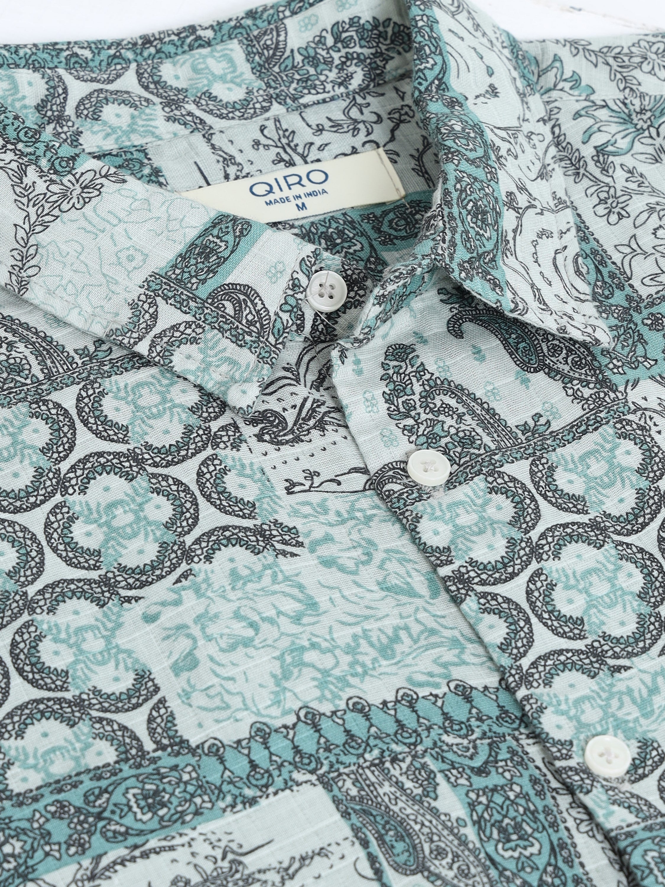 Men Green Paisley Patch Shirt