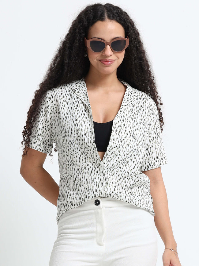 Women Chic Printed White Shirt