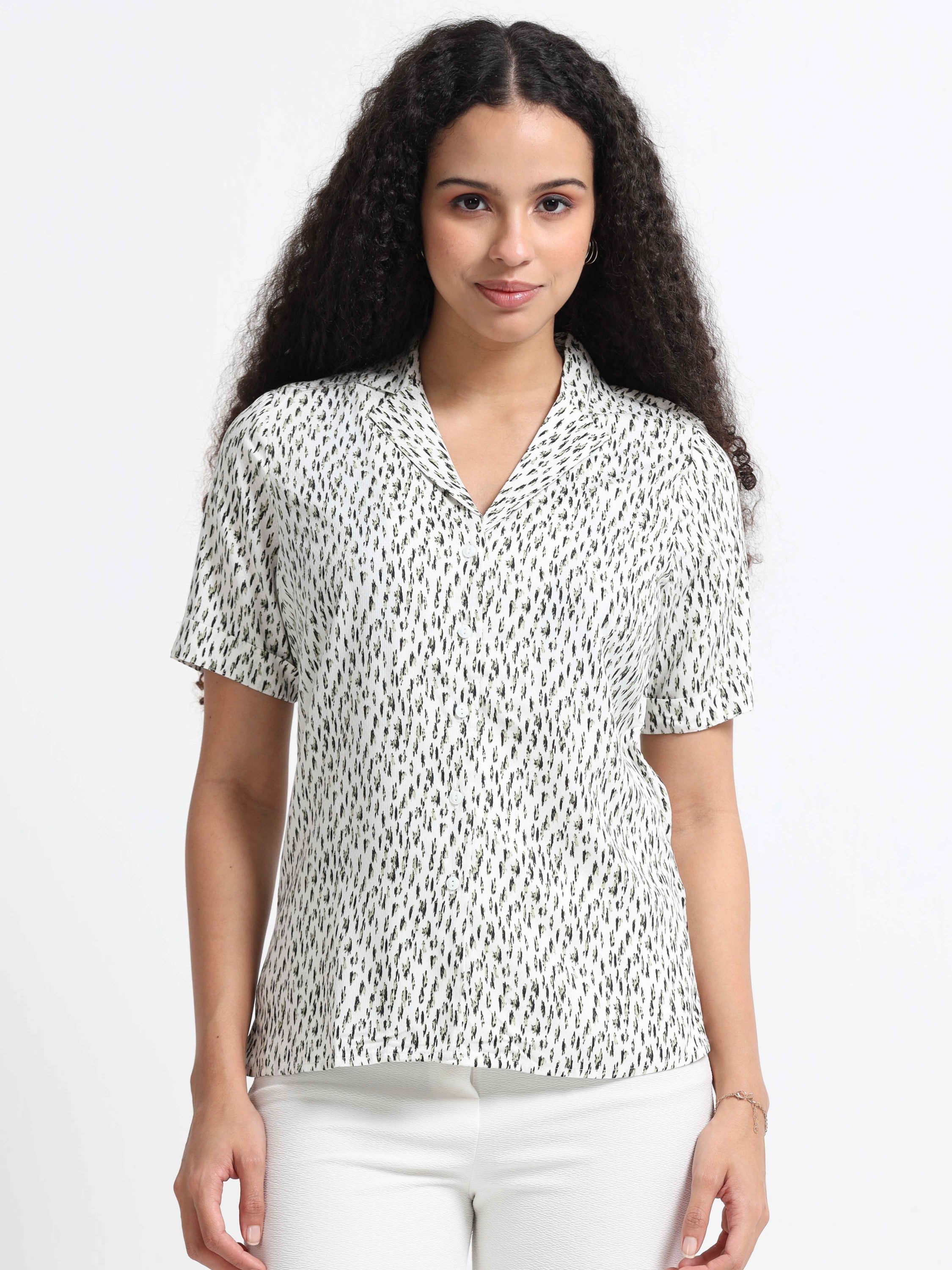 Women Chic Printed White Shirt