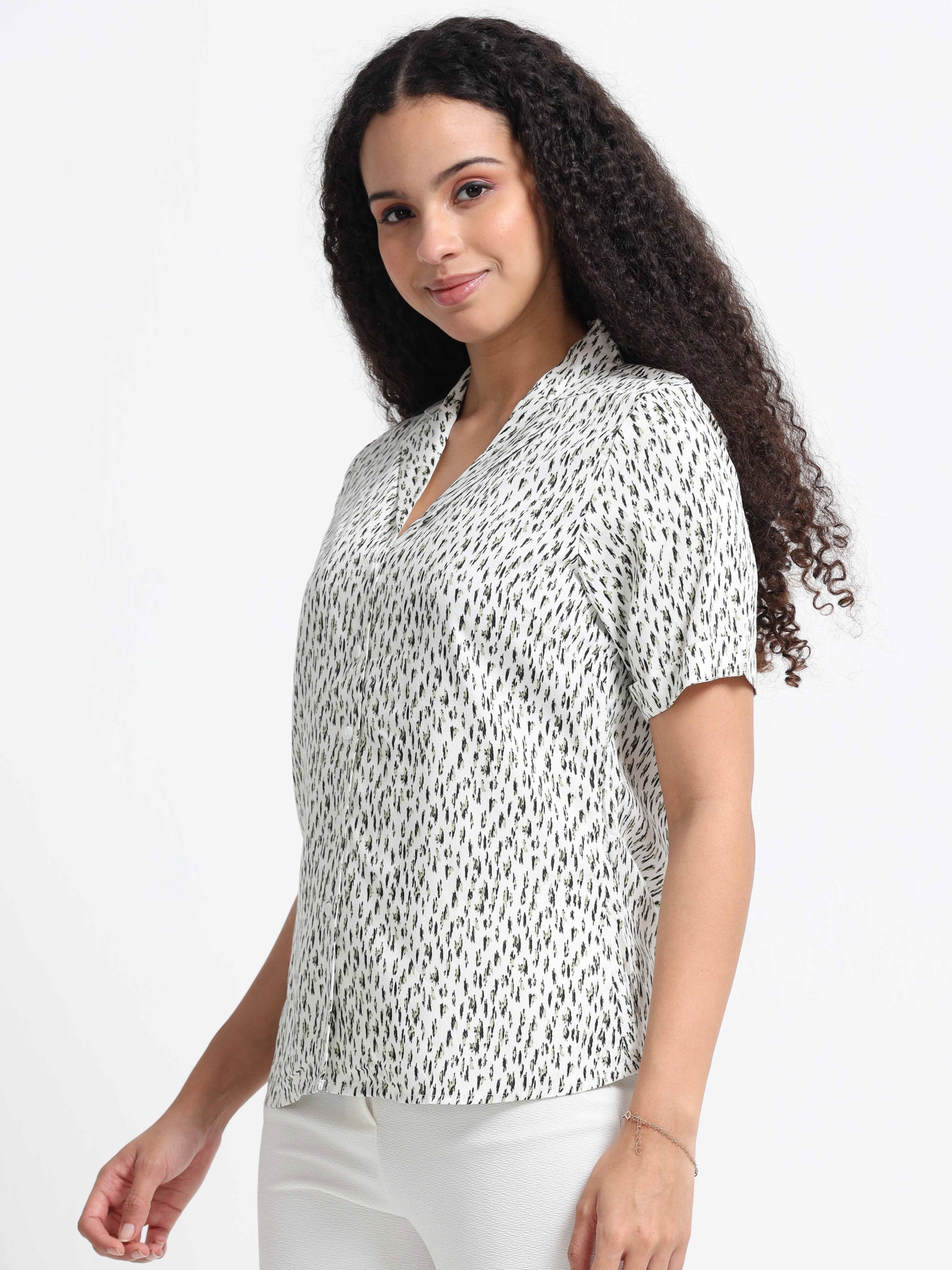 Women Chic Printed White Shirt