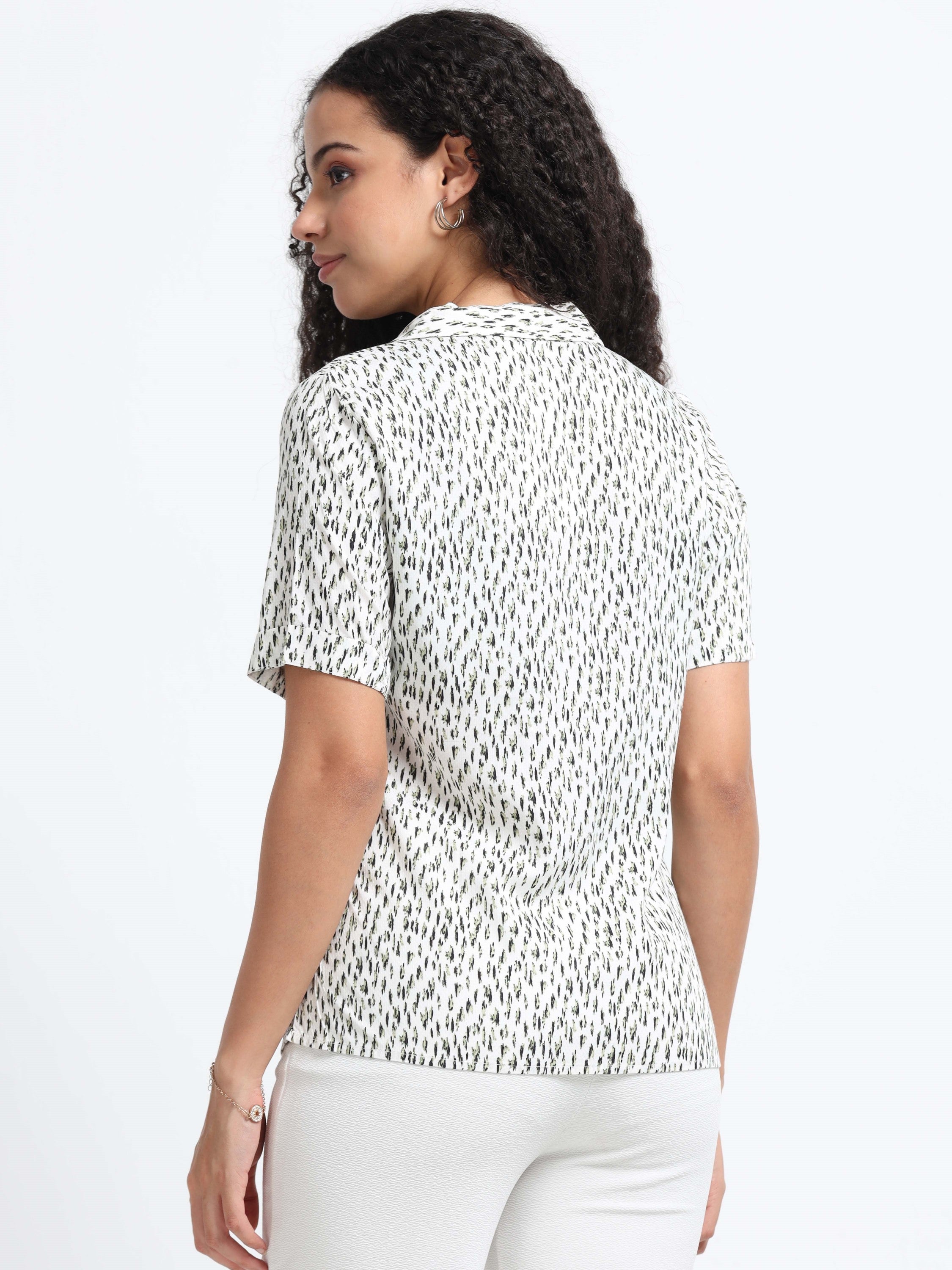 Women Chic Printed White Shirt